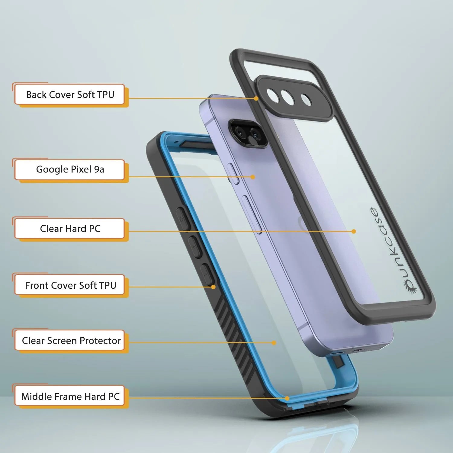 Google Pixel 9a Waterproof Case, Punkcase [Extreme Series] Armor Cover W/ Built In Screen Protector [Light Blue]