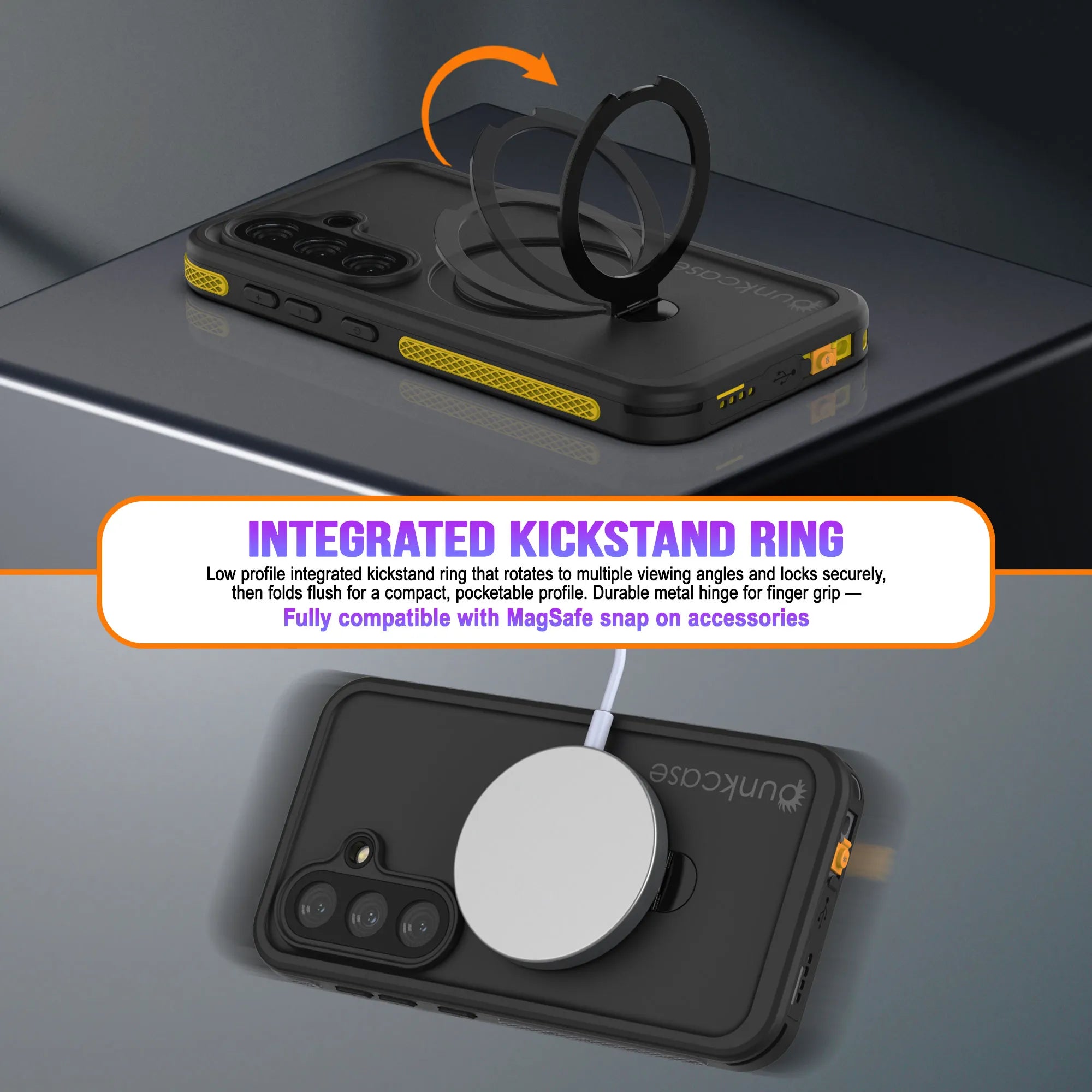 Galaxy S26 Plus Waterproof Case [Kickstud 2.0 Series] Protective IP68 Cover W/Screen Protector & Kickstand [Yellow]