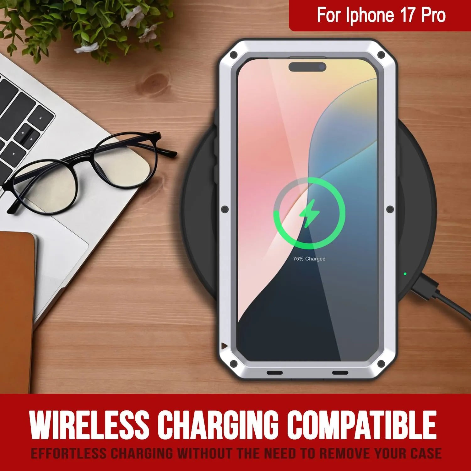 iPhone 17 Pro Metal Case, Heavy Duty Military Grade Armor Cover [shock proof] Full Body Hard [White]