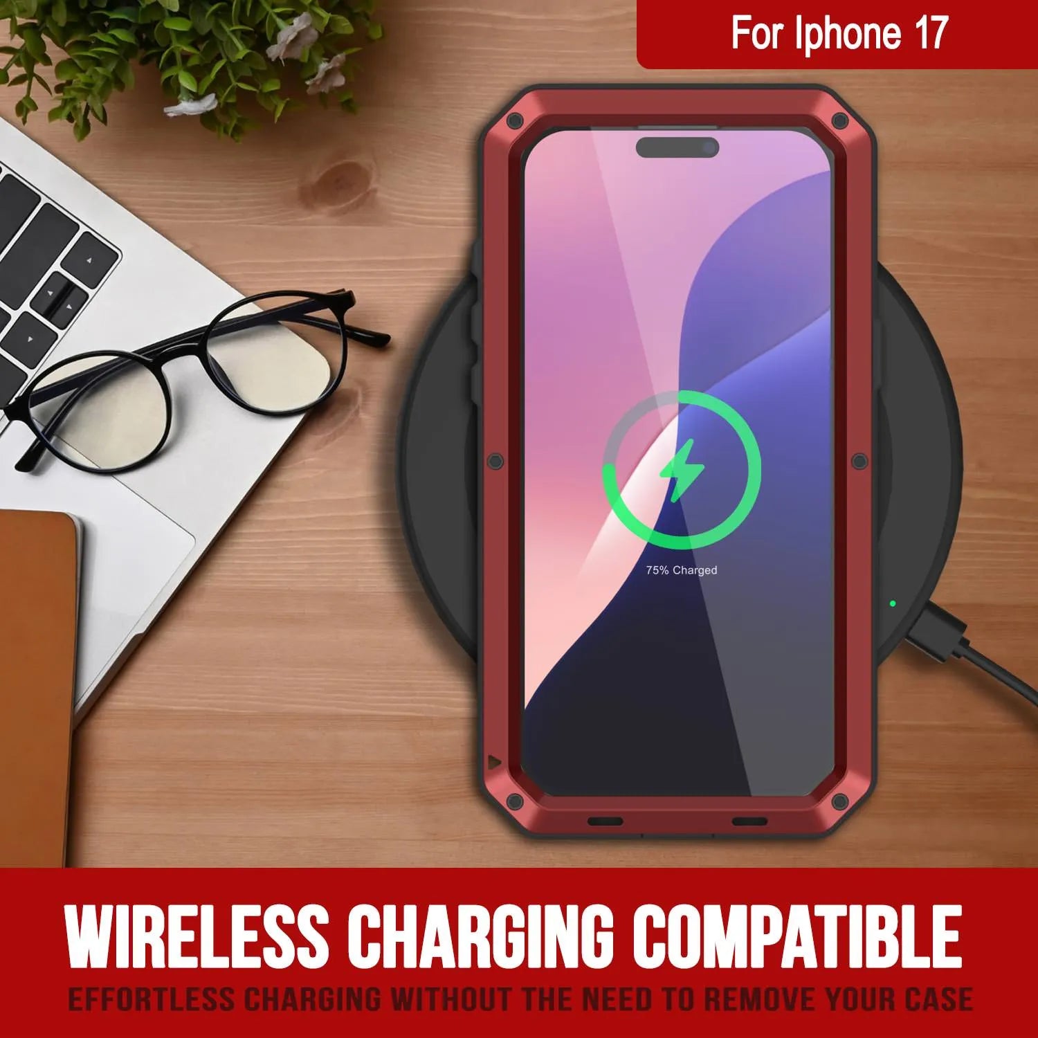 iPhone 17 Metal Case, Heavy Duty Military Grade Armor Cover [shock proof] Full Body Hard [Red]