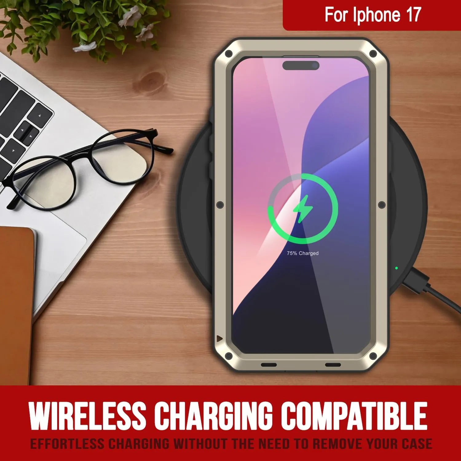 iPhone 17 Metal Case, Heavy Duty Military Grade Armor Cover [shock proof] Full Body Hard [Gold]