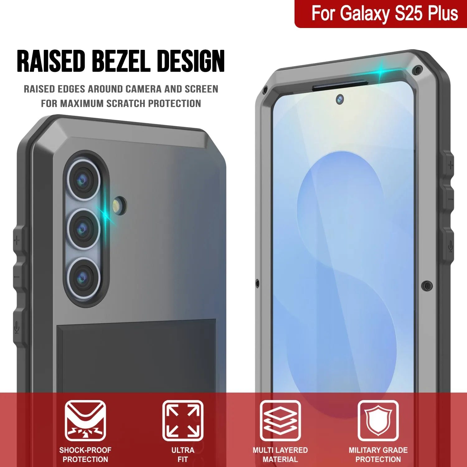 Galaxy S25 Plus Metal Case, Heavy Duty Military Grade Armor Cover [shock proof] Full Body Hard [Silver]