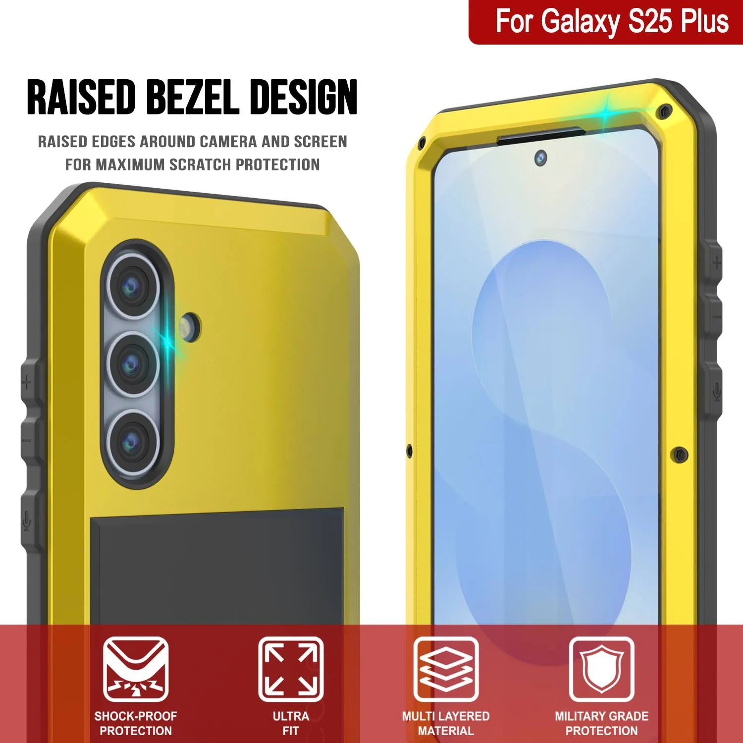 Galaxy S25 Plus Metal Case, Heavy Duty Military Grade Armor Cover [shock proof] Full Body Hard [Yellow]