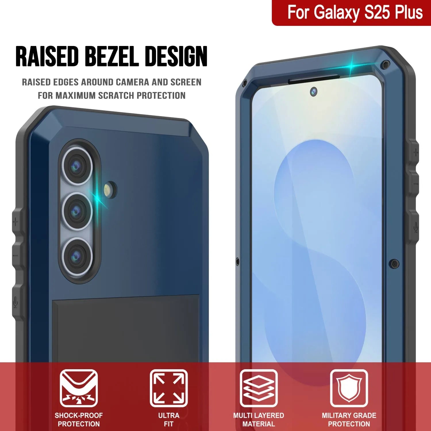 Galaxy S25 Plus Metal Case, Heavy Duty Military Grade Armor Cover [shock proof] Full Body Hard [Blue]