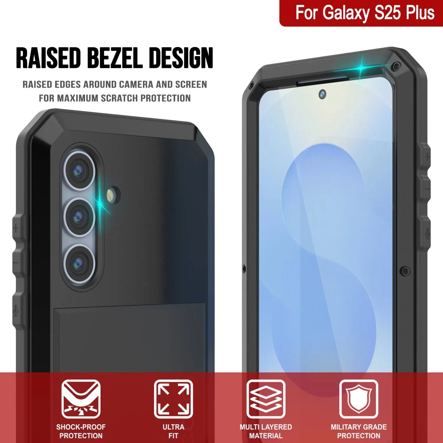 Galaxy S25 Plus Metal Case, Heavy Duty Military Grade Armor Cover [shock proof] Full Body Hard [Black]