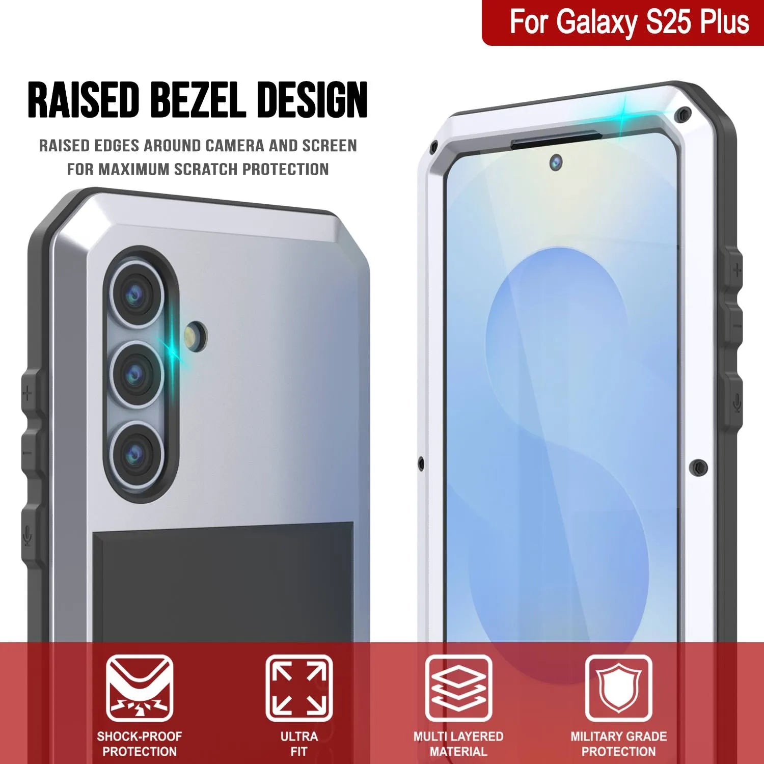 Galaxy S25 Plus Metal Case, Heavy Duty Military Grade Armor Cover [shock proof] Full Body Hard [White]