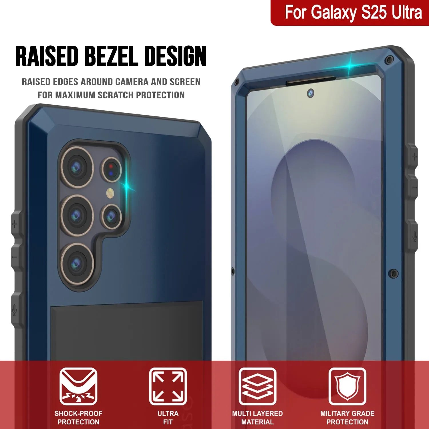 Galaxy S25 Ultra Metal Case, Heavy Duty Military Grade Armor Cover [shock proof] Full Body Hard [Blue]