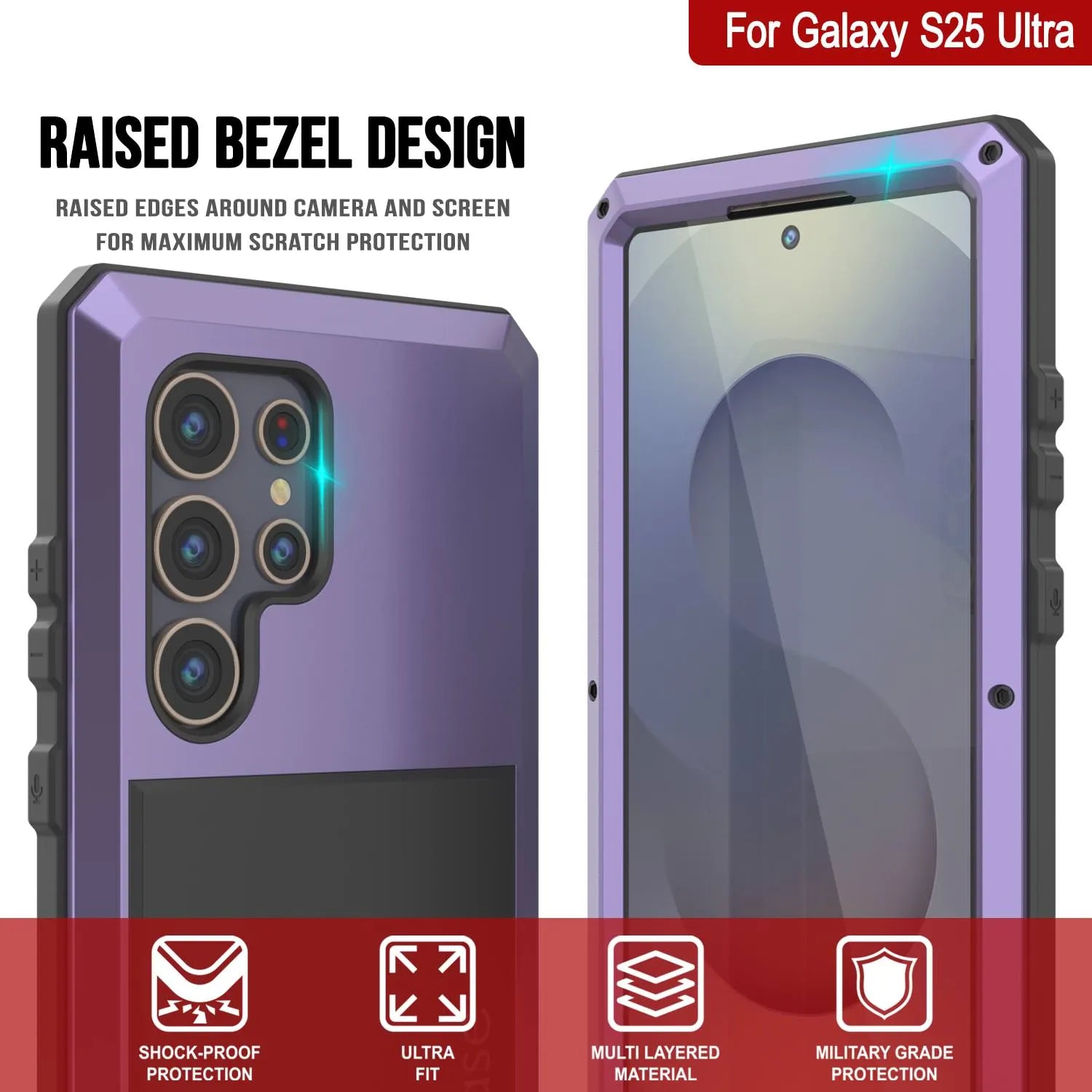 Galaxy S25 Ultra Metal Case, Heavy Duty Military Grade Armor Cover [shock proof] Full Body Hard [Purple]