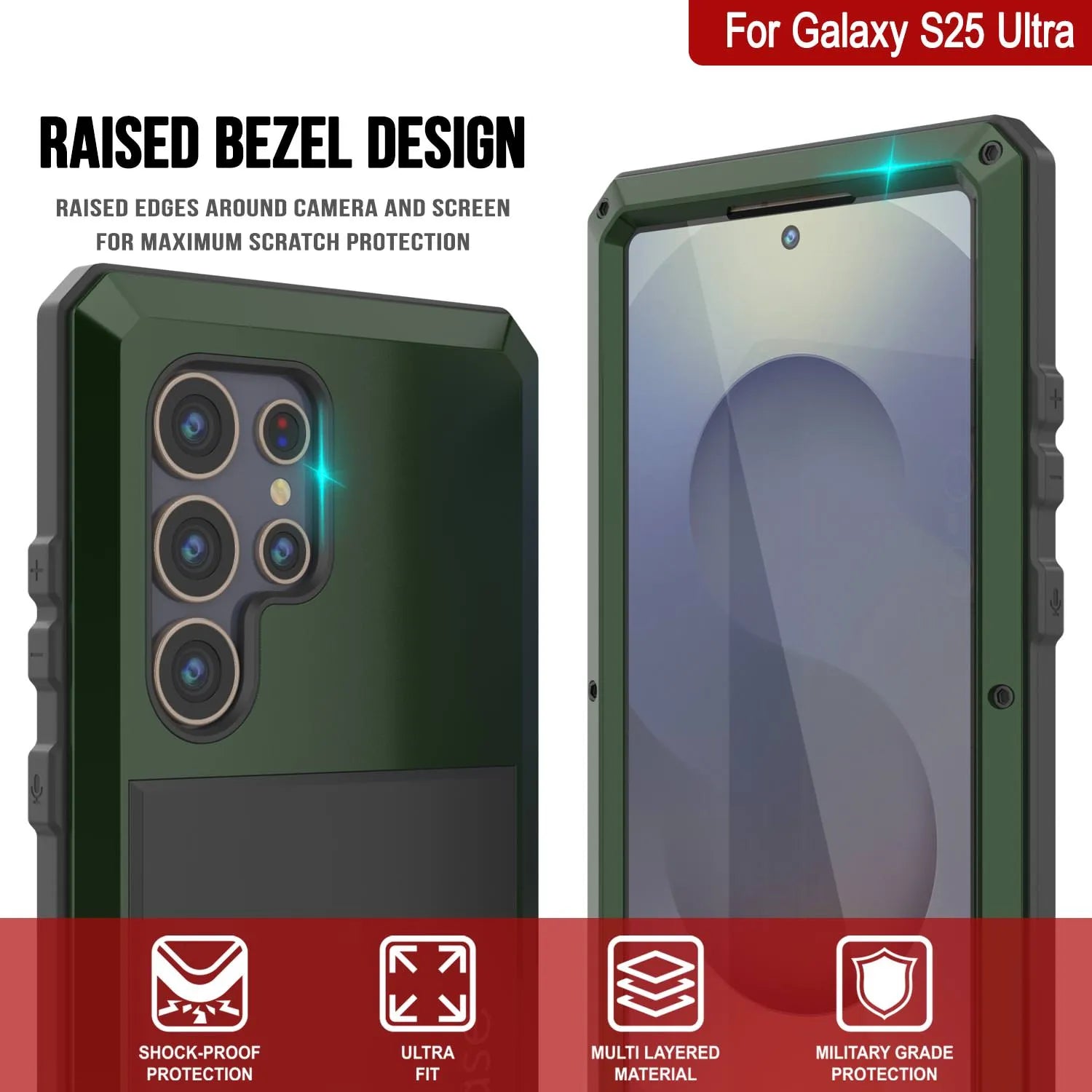 Galaxy S25 Ultra Metal Case, Heavy Duty Military Grade Armor Cover [shock proof] Full Body Hard [Dark Green]