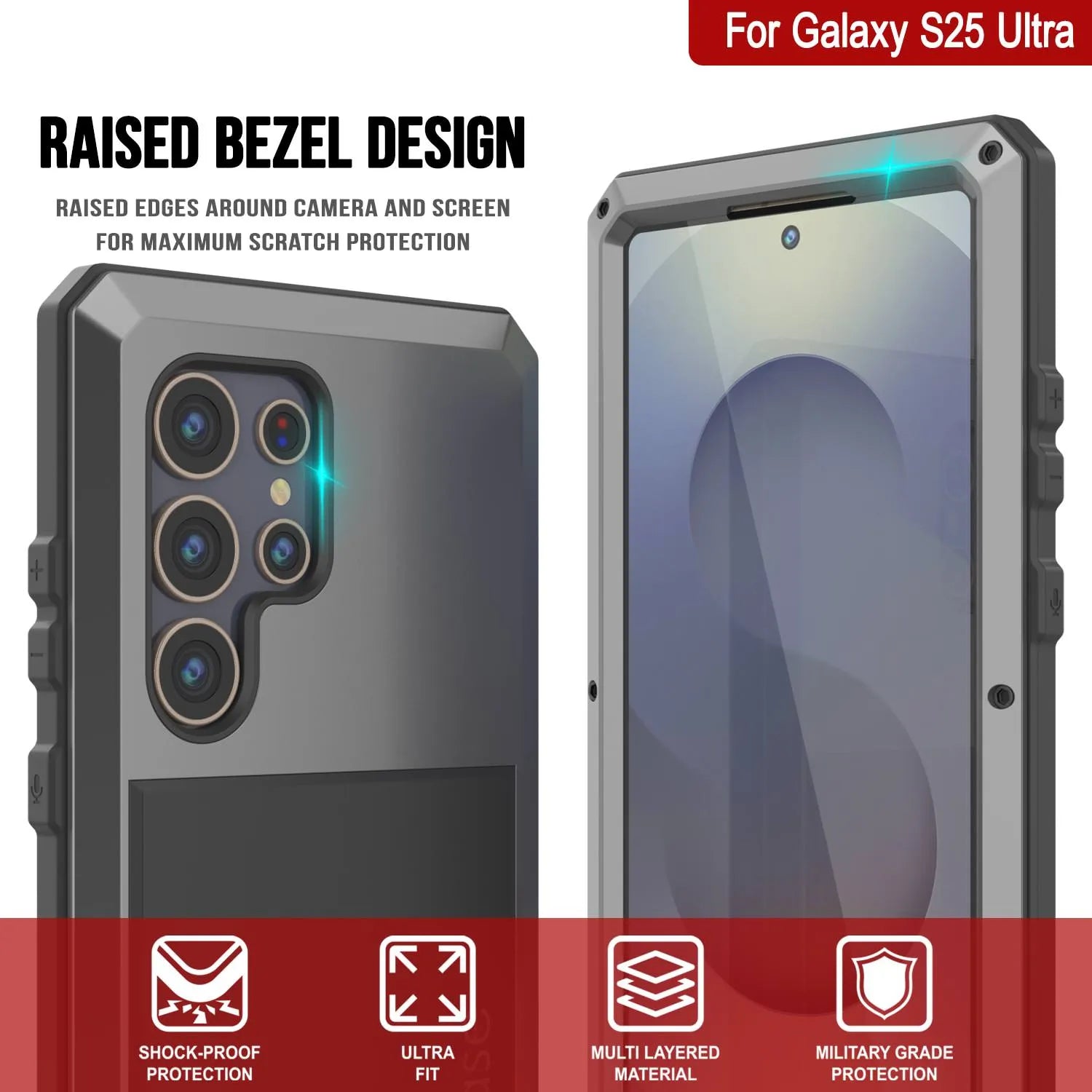 Galaxy S25 Ultra Metal Case, Heavy Duty Military Grade Armor Cover [shock proof] Full Body Hard [Silver]