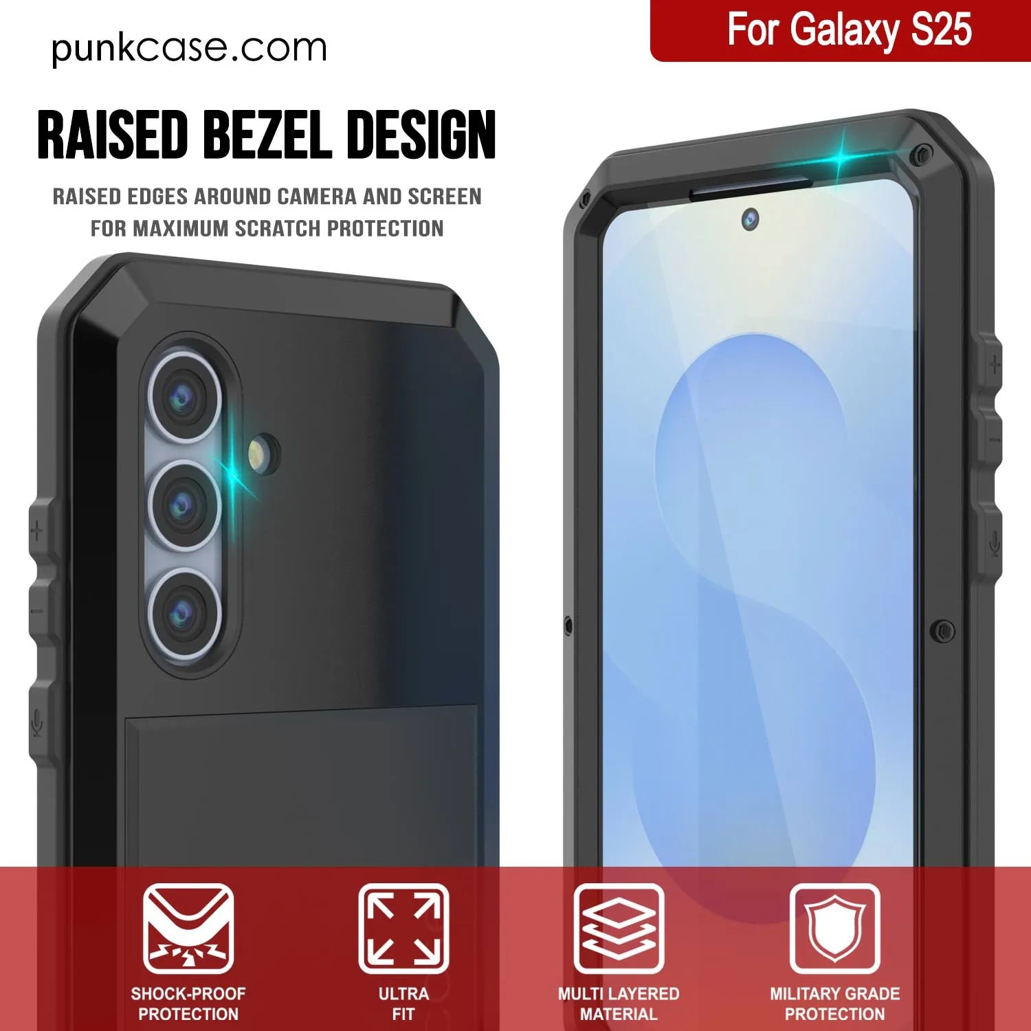 Galaxy S25 Metal Case, Heavy Duty Military Grade Armor Cover [shock proof] Full Body Hard [Black]