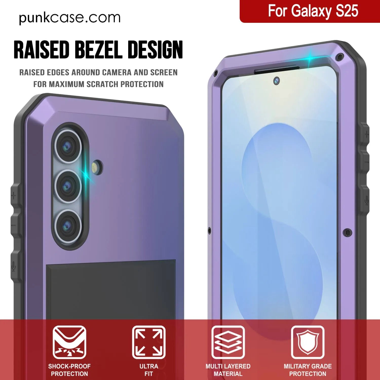 Galaxy S25 Metal Case, Heavy Duty Military Grade Armor Cover [shock proof] Full Body Hard [Purple]