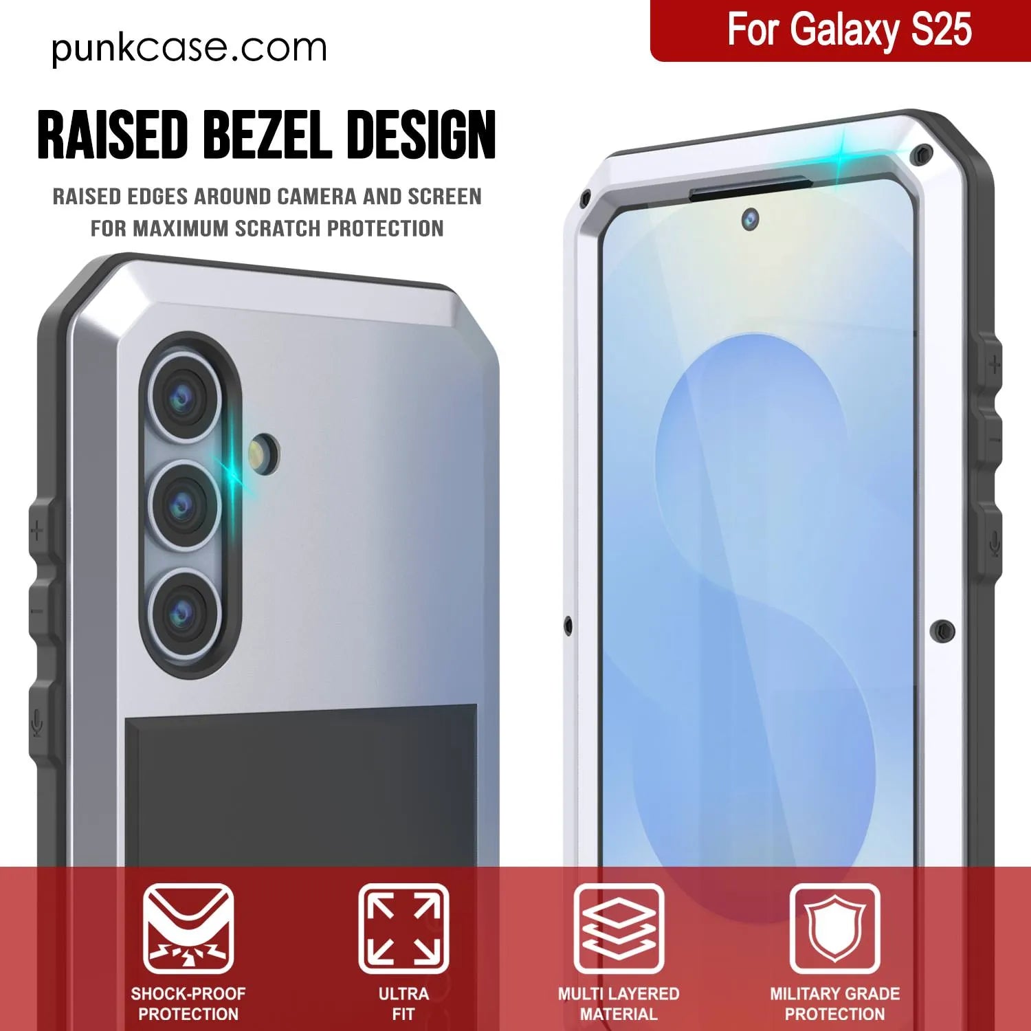 Galaxy S25 Metal Case, Heavy Duty Military Grade Armor Cover [shock proof] Full Body Hard [White]