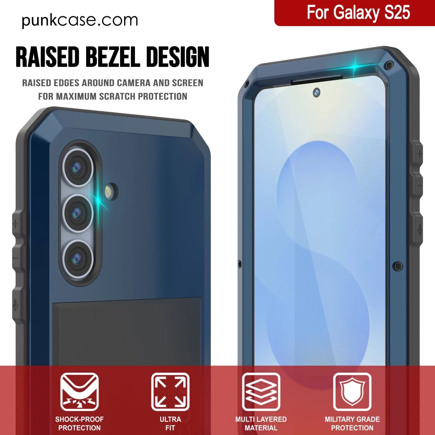 Galaxy S25 Metal Case, Heavy Duty Military Grade Armor Cover [shock proof] Full Body Hard [Blue]