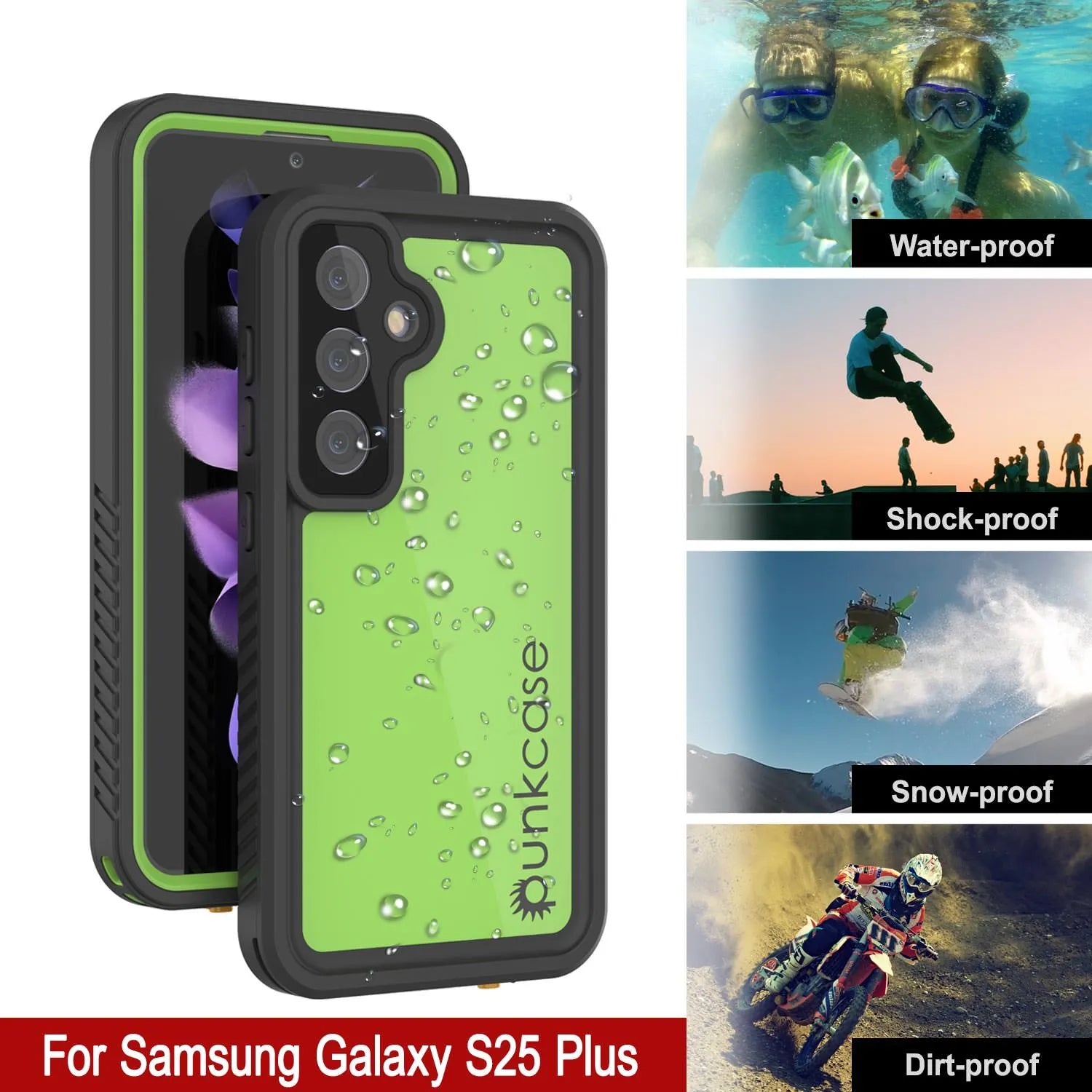 Galaxy S25+ Plus Waterproof Case PunkCase StudStar Light Green Thin 6.7ft Underwater IP68 ShockProof