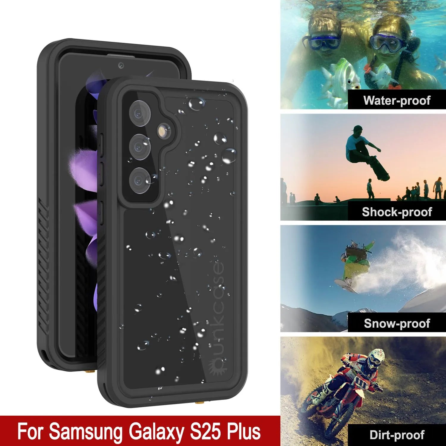 Galaxy S25+ Plus Waterproof Case PunkCase StudStar Black Thin 6.7ft Underwater IP68 Shock/Snow Proof