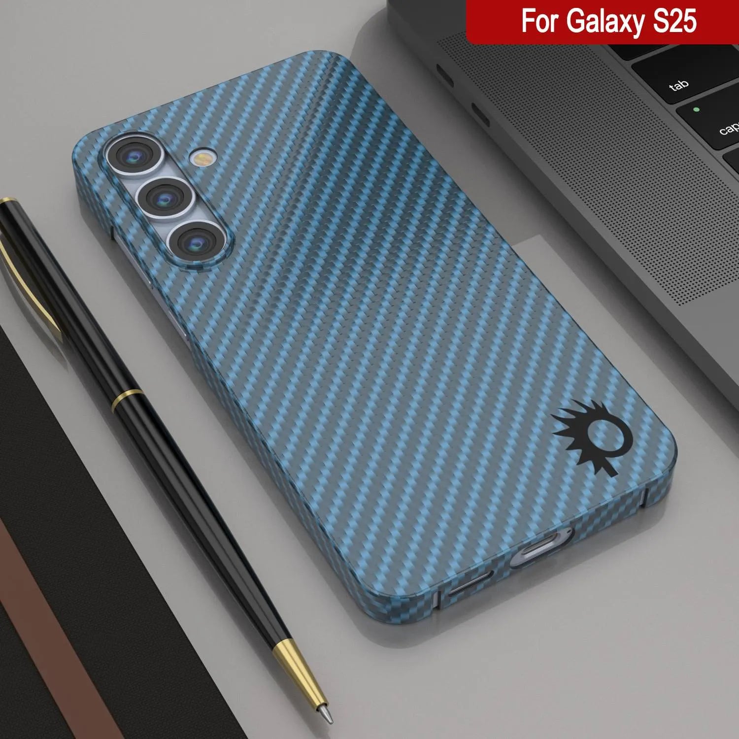 Punkcase Galaxy S25 Carbon Fiber Case [AramidShield Series] Ultra Slim & Light Kevlar [Blue]