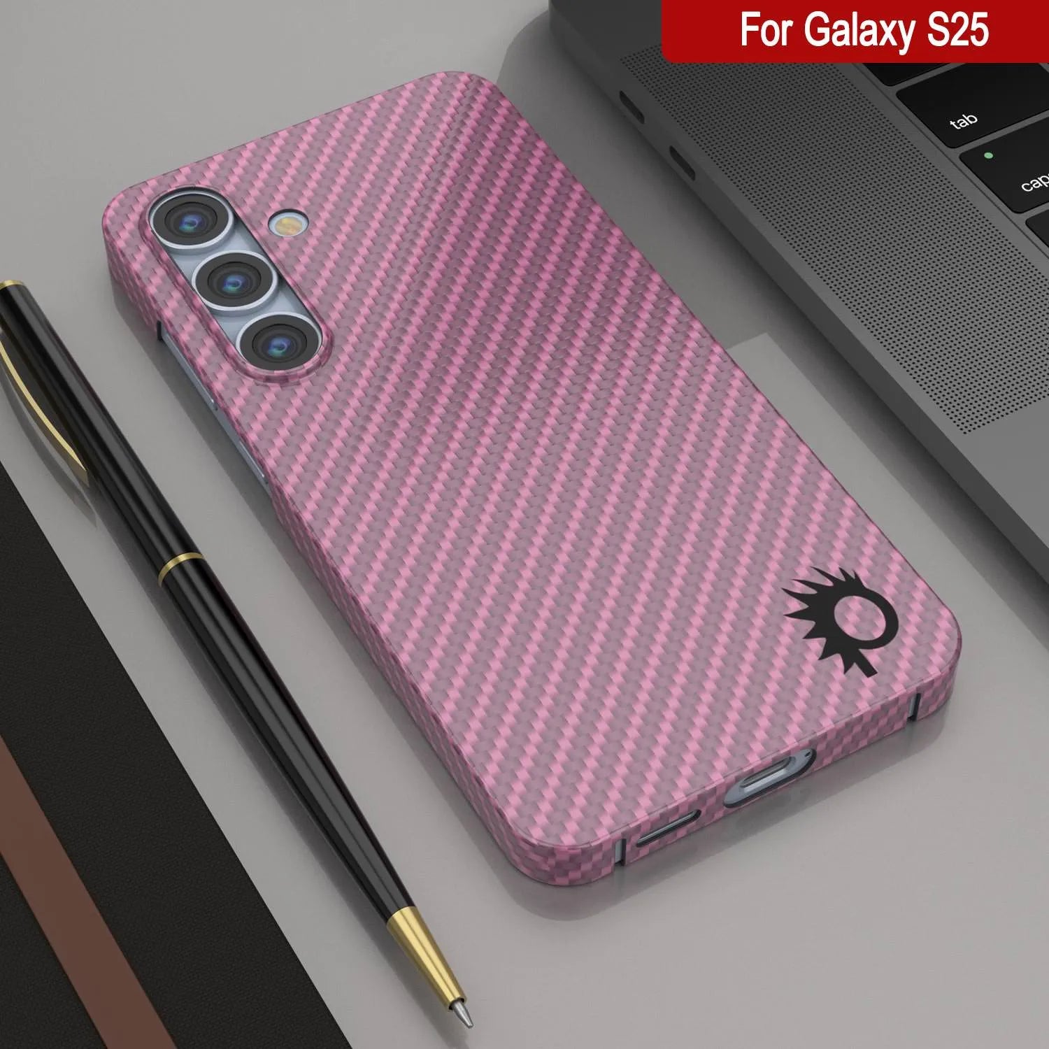 Punkcase Galaxy S25 Carbon Fiber Case [AramidShield Series] Ultra Slim & Light Kevlar [Pink]