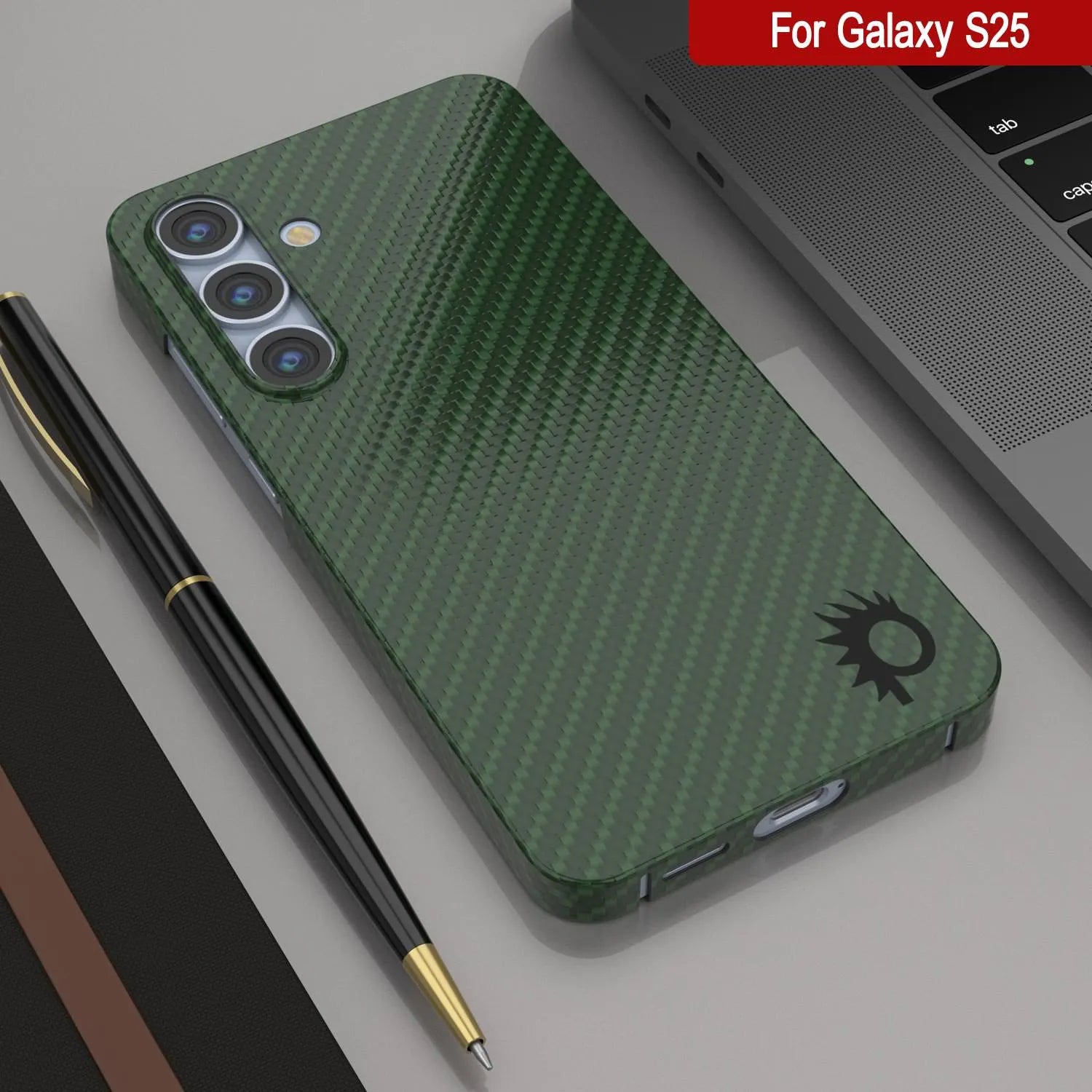 Punkcase Galaxy S25 Carbon Fiber Case [AramidShield Series] Ultra Slim & Light Kevlar [Green]