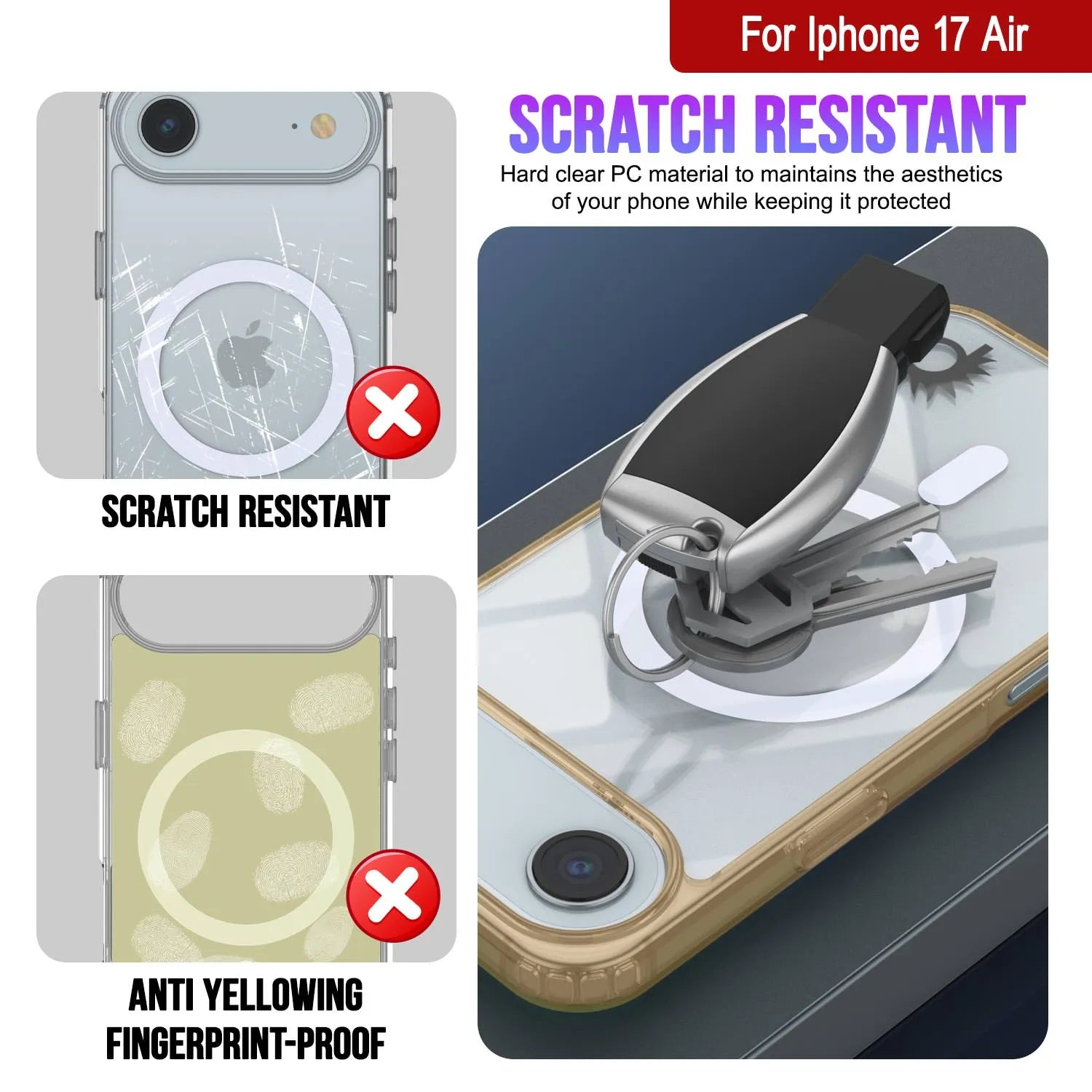Punkcase iPhone 17 Air Magnetic Wireless Charging Case [ClearMag Series][Gold]