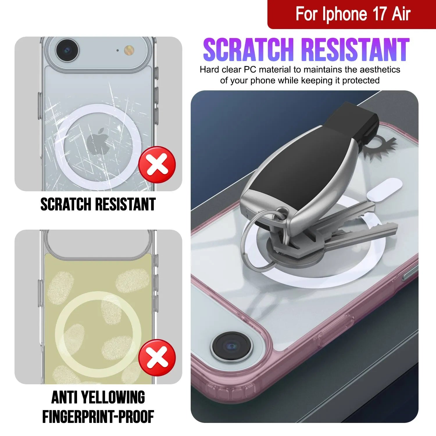 Punkcase iPhone 17 Air Magnetic Wireless Charging Case [ClearMag Series][Rose]