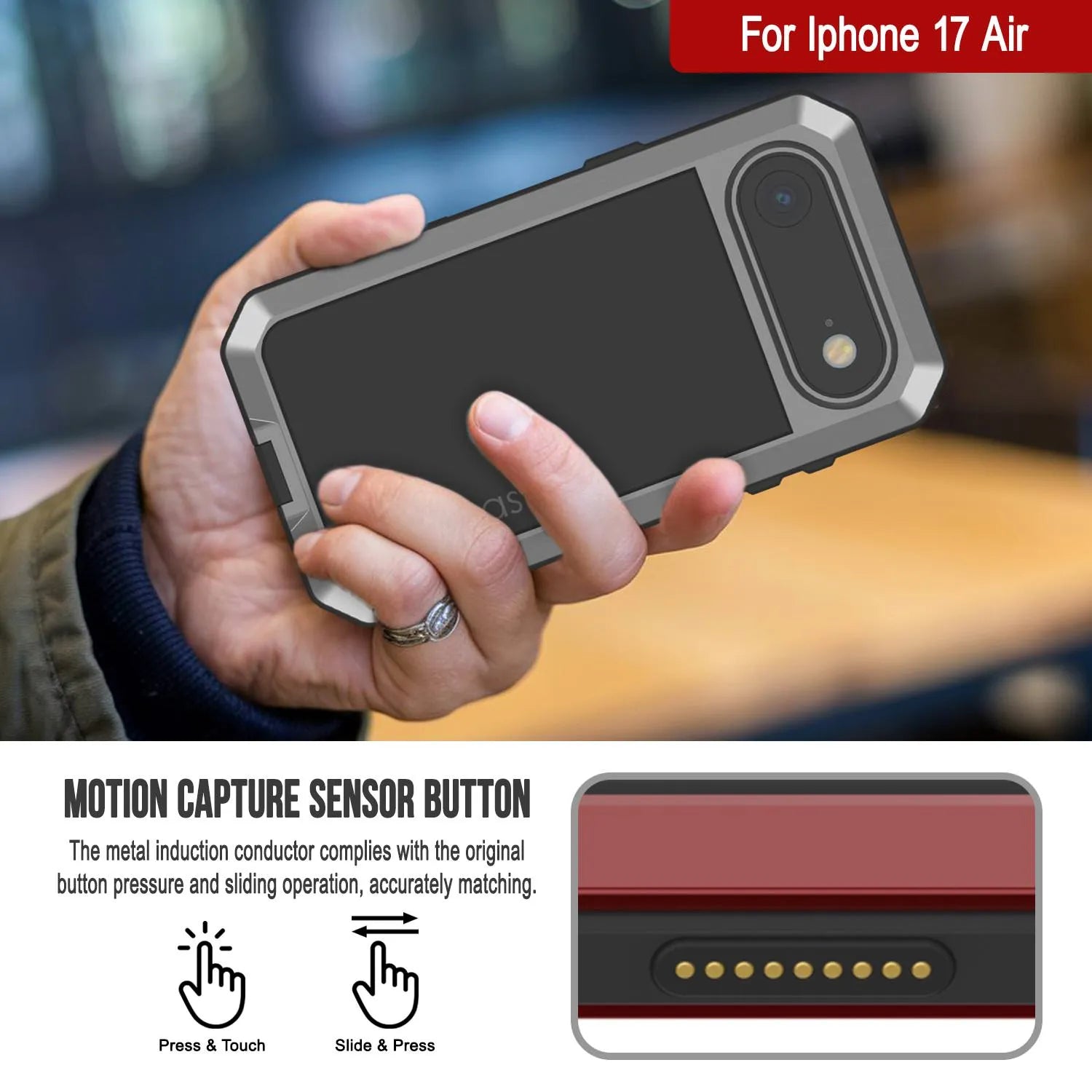 iPhone 17 Air Metal Case, Heavy Duty Military Grade Armor Cover [shock proof] Full Body Hard [Silver]