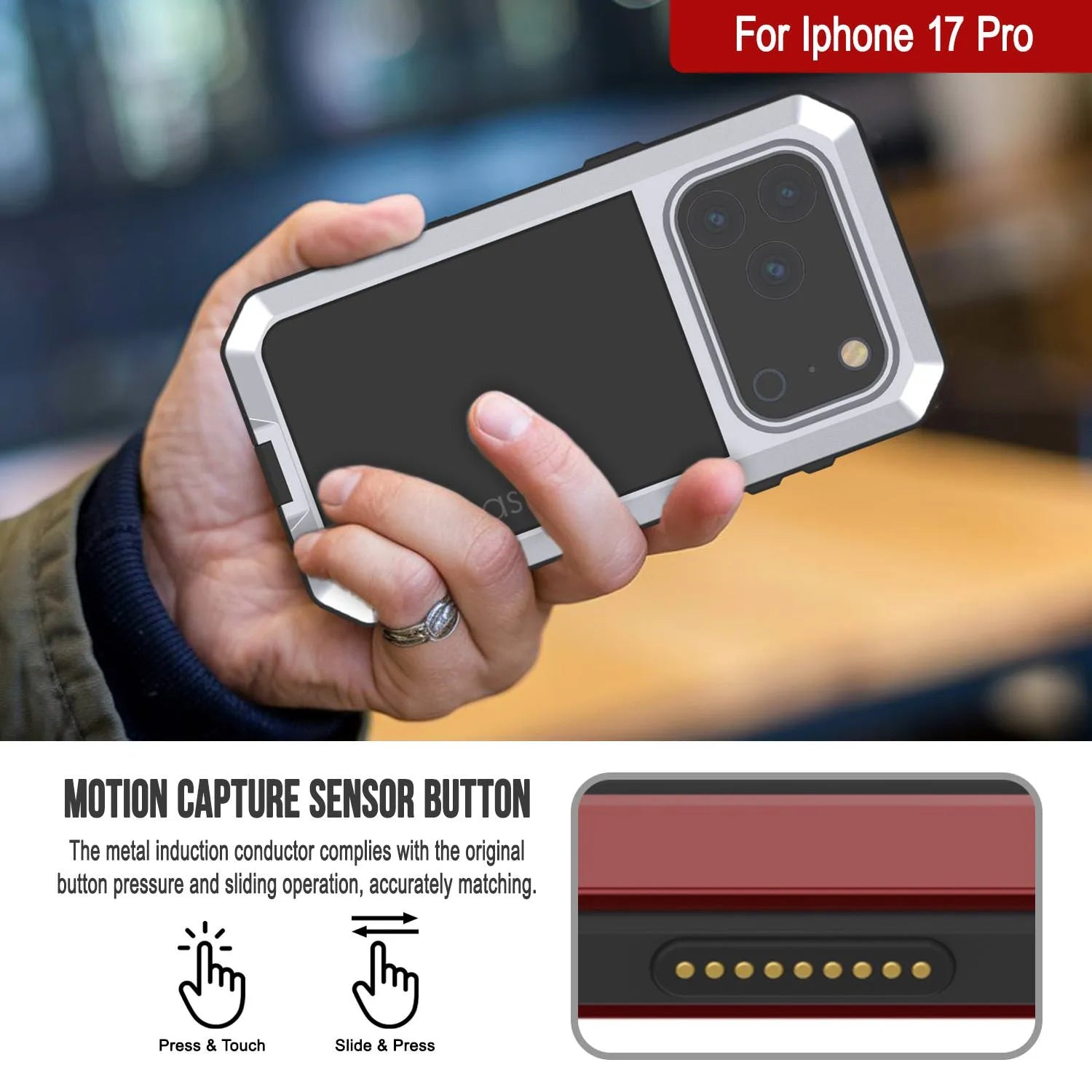 iPhone 17 Pro Metal Case, Heavy Duty Military Grade Armor Cover [shock proof] Full Body Hard [White]