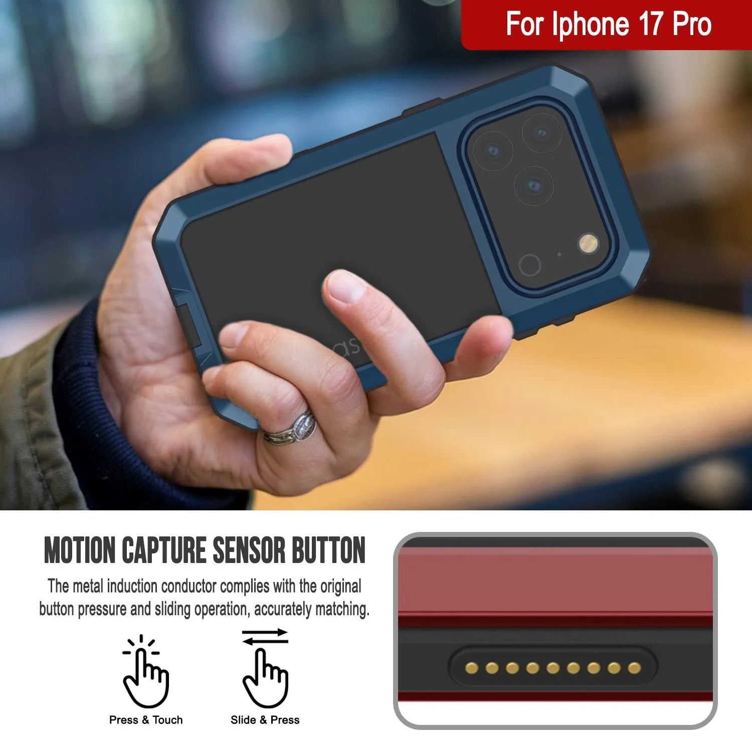 iPhone 17 Pro Metal Case, Heavy Duty Military Grade Armor Cover [shock proof] Full Body Hard [Blue]
