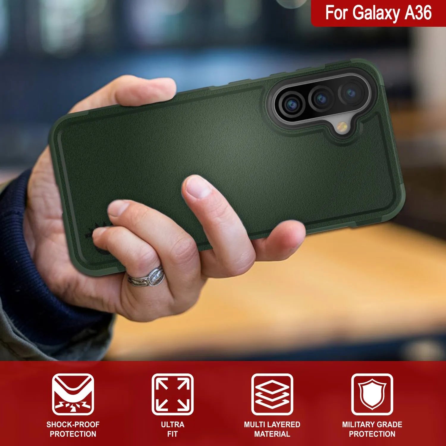PunkCase Galaxy A36 Case, [Spartan 2.0 Series] Clear Rugged Heavy Duty Cover [Dark Green]