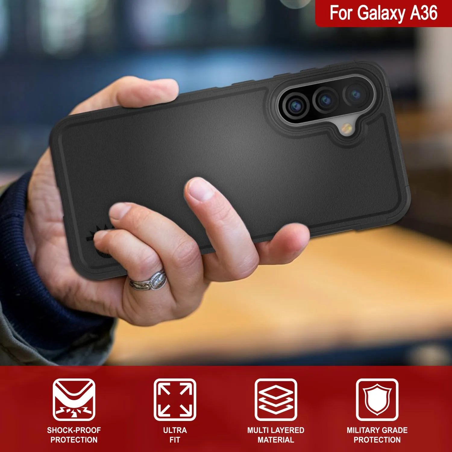 PunkCase Galaxy A36 Case, [Spartan 2.0 Series] Clear Rugged Heavy Duty Cover [Black]