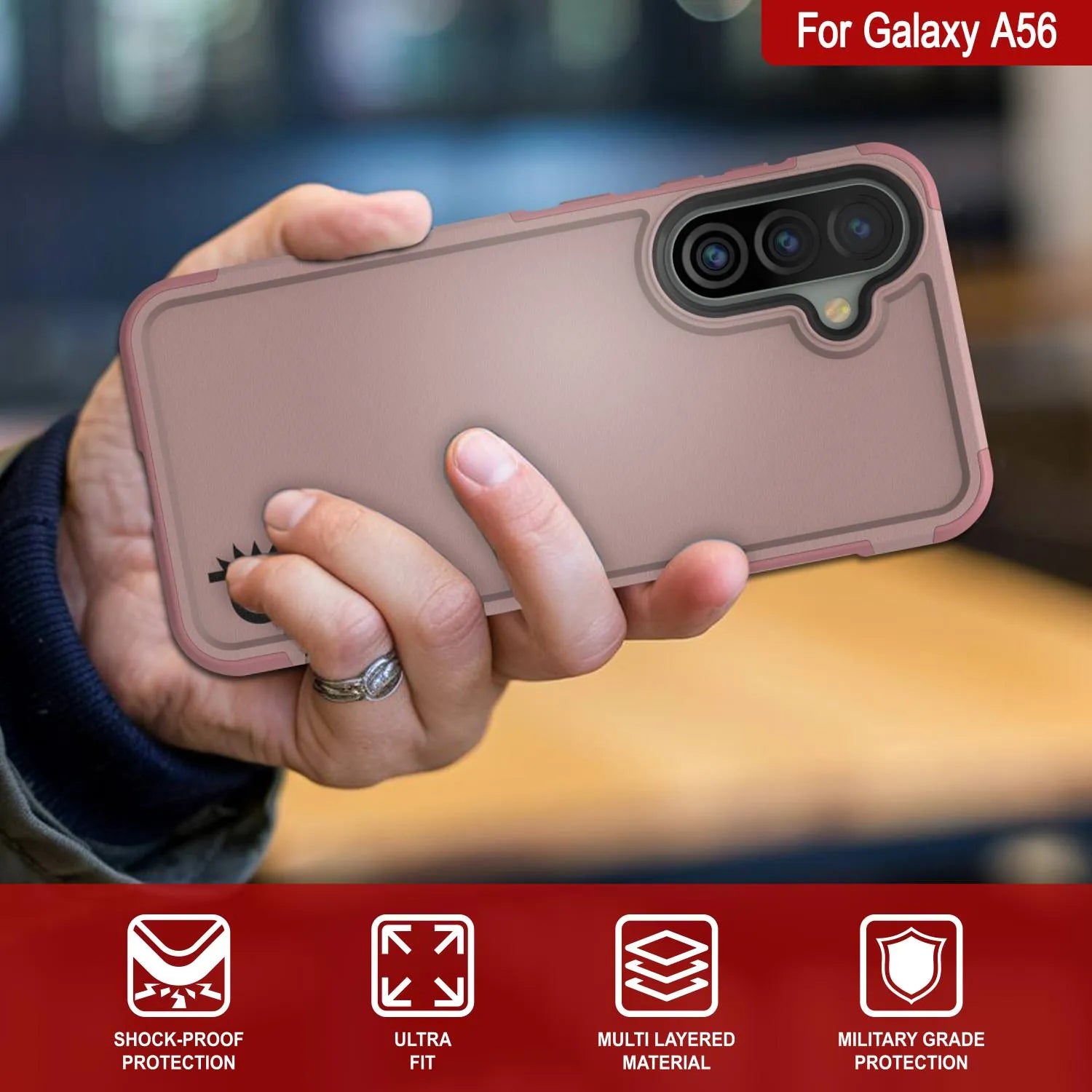 PunkCase Galaxy A56 Case, [Spartan 2.0 Series] Clear Rugged Heavy Duty Cover [Pink]