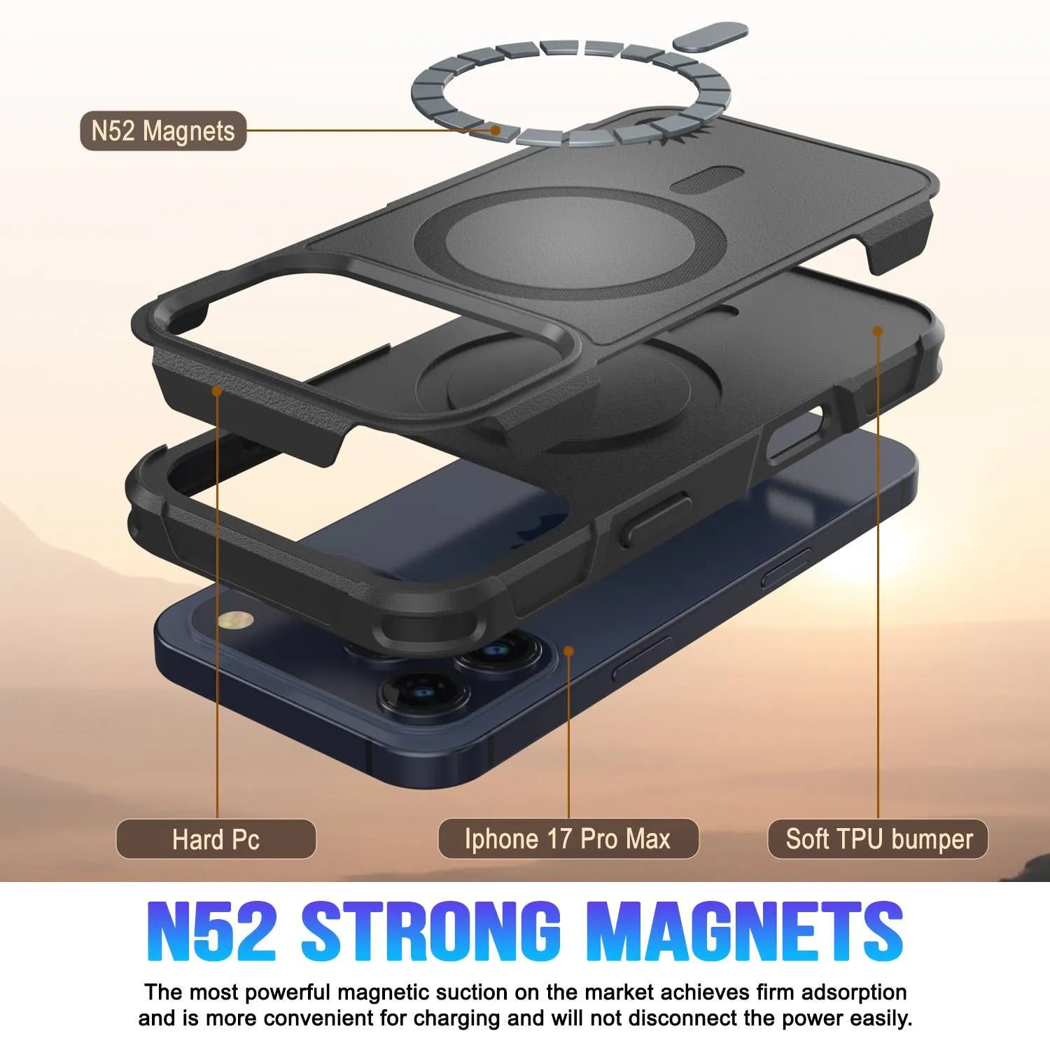 PunkCase iPhone 17 Pro Max Case, [Spartan 2.0 Series] Clear Rugged Heavy Duty Cover W/Built in Screen Protector [Black]