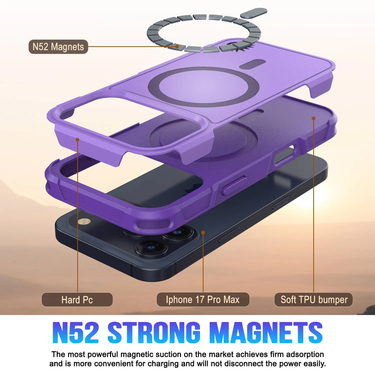 PunkCase iPhone 17 Pro Max Case, [Spartan 2.0 Series] Clear Rugged Heavy Duty Cover W/Built in Screen Protector [purple]