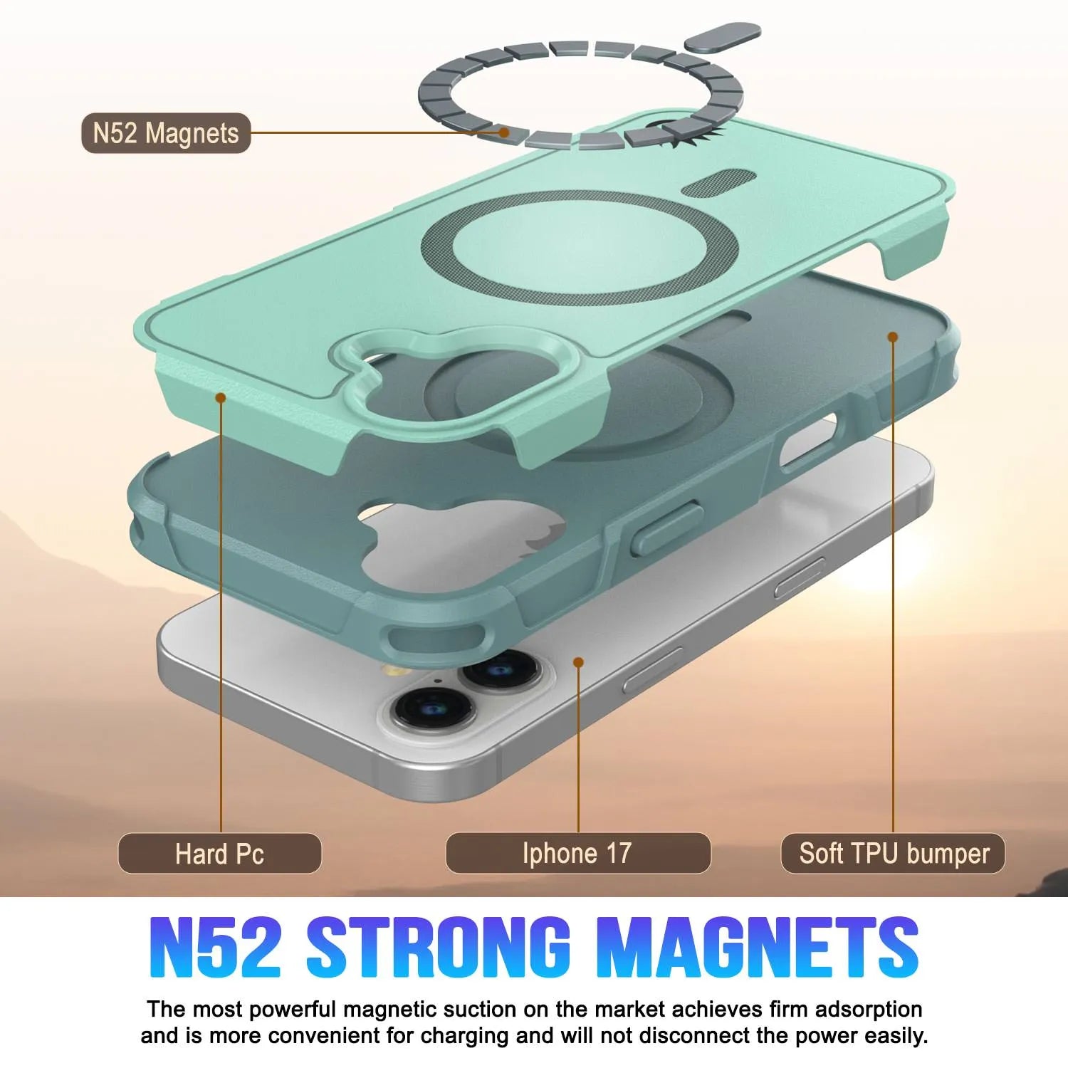 PunkCase iPhone 17 Case, [Spartan 2.0 Series] Clear Rugged Heavy Duty Cover W/Built in Screen Protector [teal]