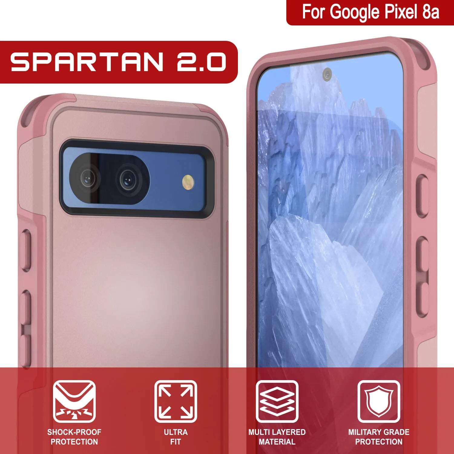 PunkCase Google Pixel 9 Pro Case, [Spartan 2.0 Series] Clear Rugged Heavy Duty Cover W/Built in Screen Protector [Pink]