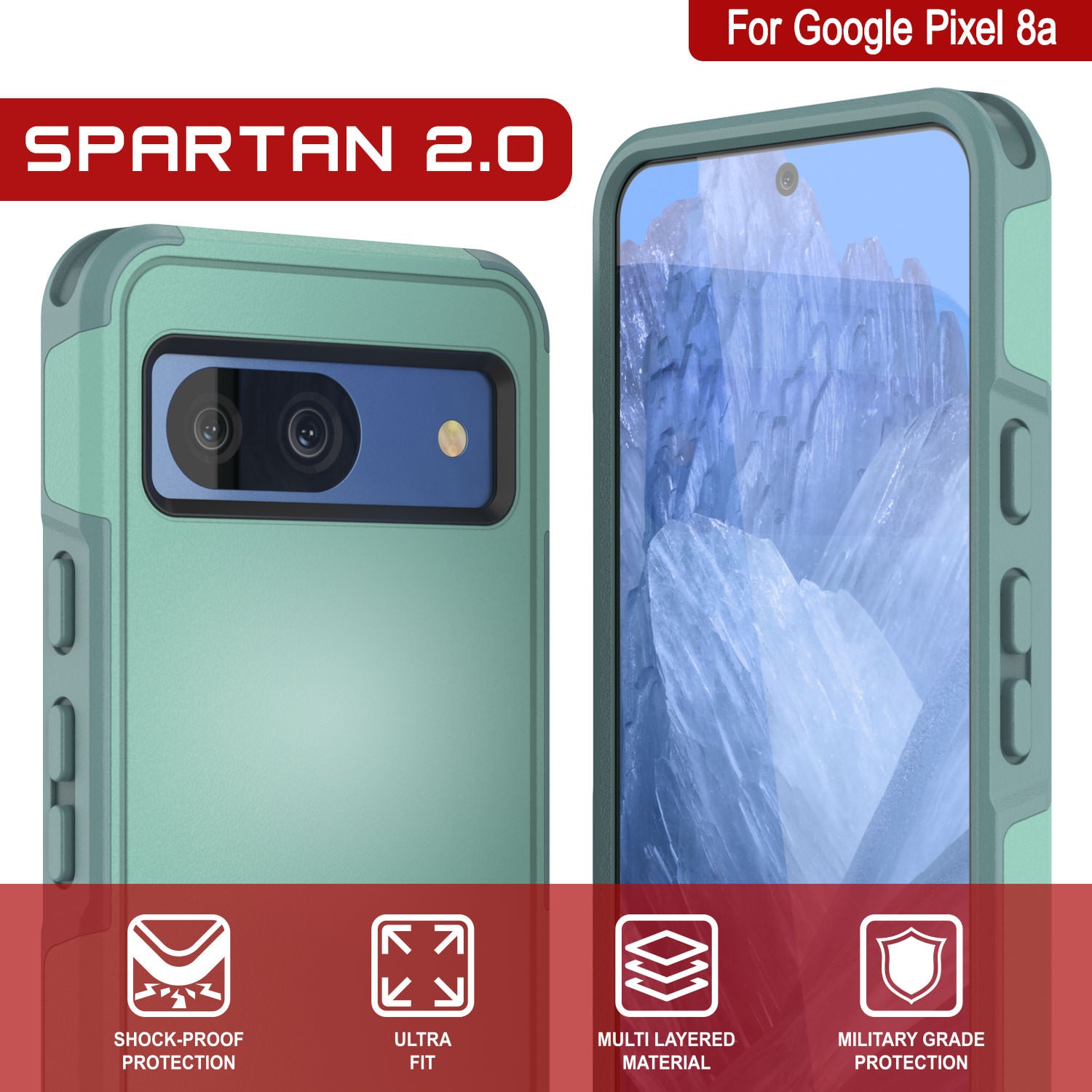 PunkCase Google Pixel 9 Pro Case, [Spartan 2.0 Series] Clear Rugged Heavy Duty Cover W/Built in Screen Protector [Teal]