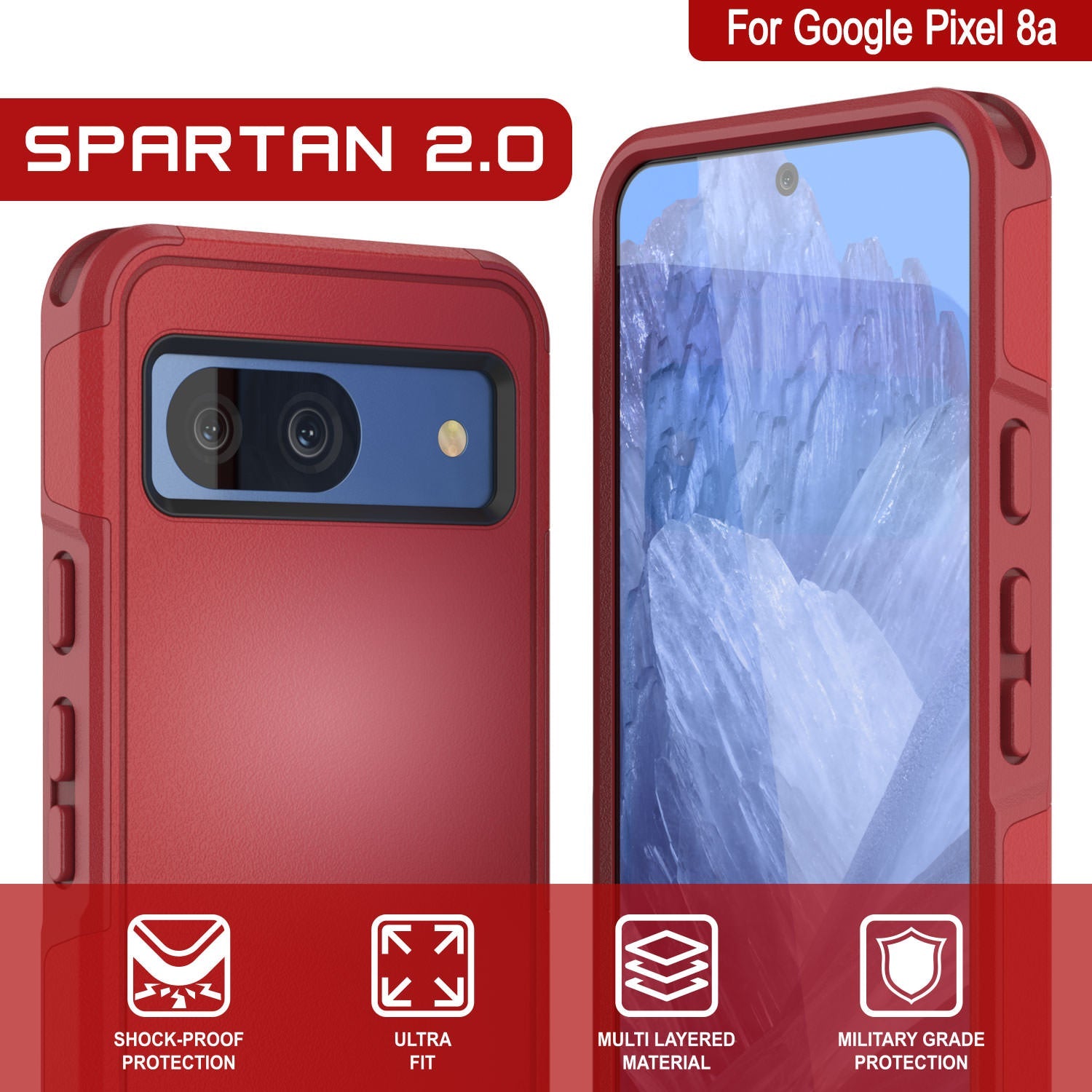 PunkCase Google Pixel 9 Pro XL Case, [Spartan 2.0 Series] Clear Rugged Heavy Duty Cover W/Built in Screen Protector [Red]