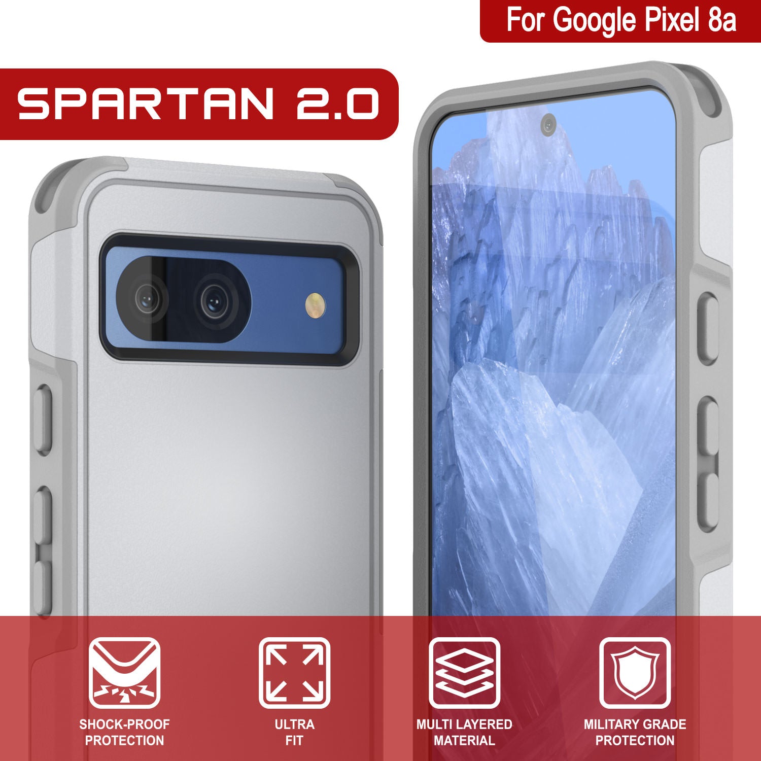 PunkCase Google Pixel 9 Case, [Spartan 2.0 Series] Clear Rugged Heavy Duty Cover W/Built in Screen Protector [White]