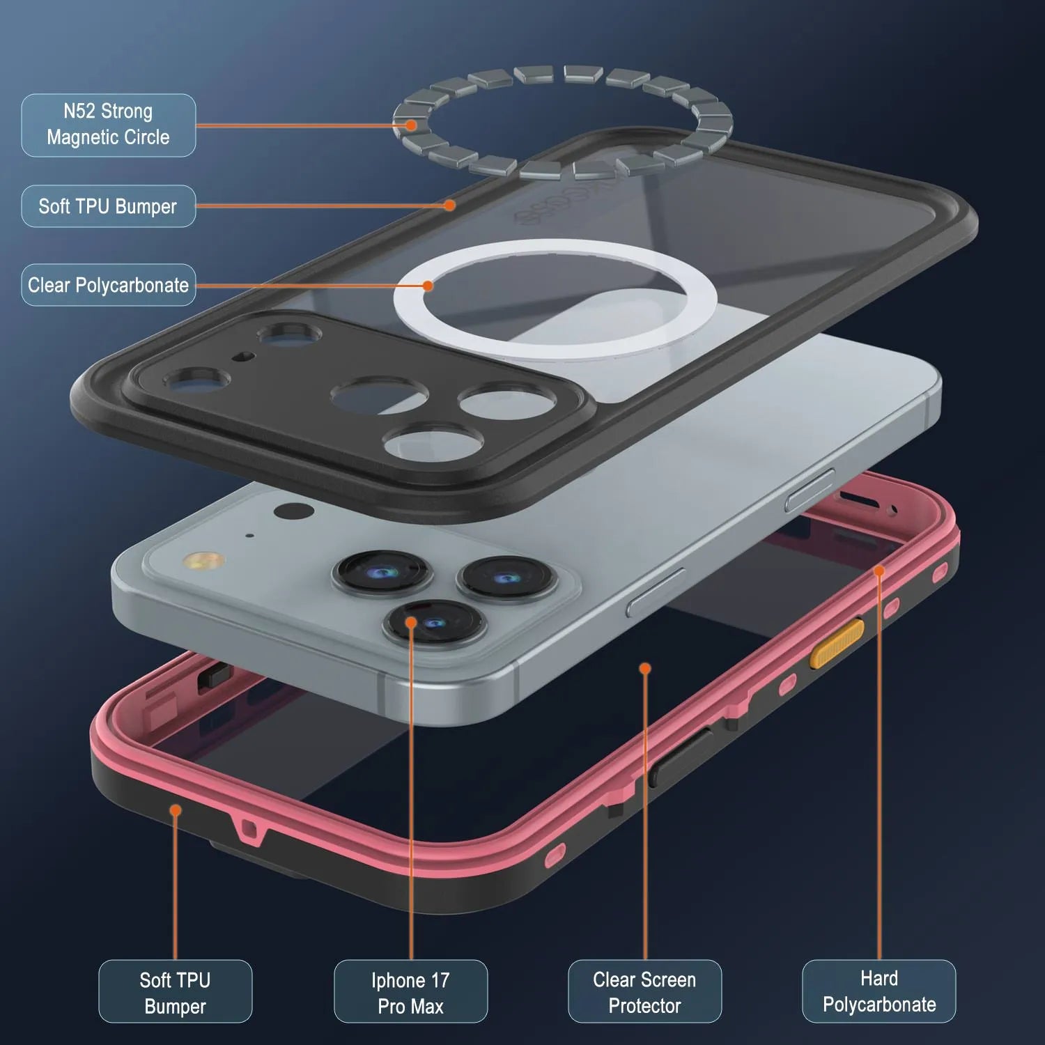 iPhone 17 Pro Max Waterproof IP68 Case, Punkcase [Pink] [StudStar Series] [Slim Fit] [Dirtproof]