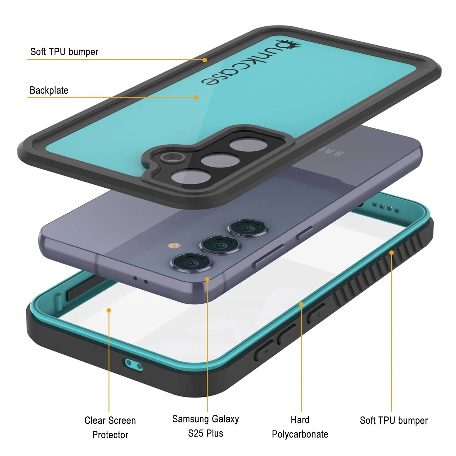 Galaxy S25+ Plus Waterproof Case PunkCase StudStar Teal Thin 6.7ft Underwater IP68 Shock/Snow Proof