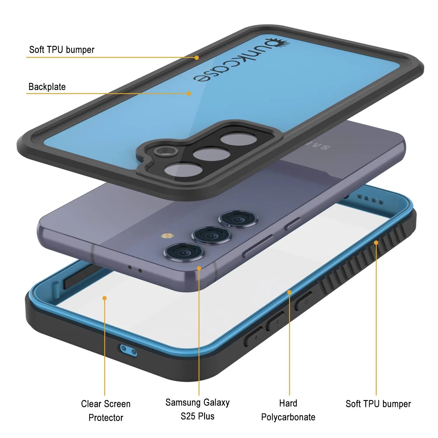 Galaxy S25+ Plus Waterproof Case PunkCase StudStar Light Blue Thin 6.7ft Underwater IP68 ShockProof