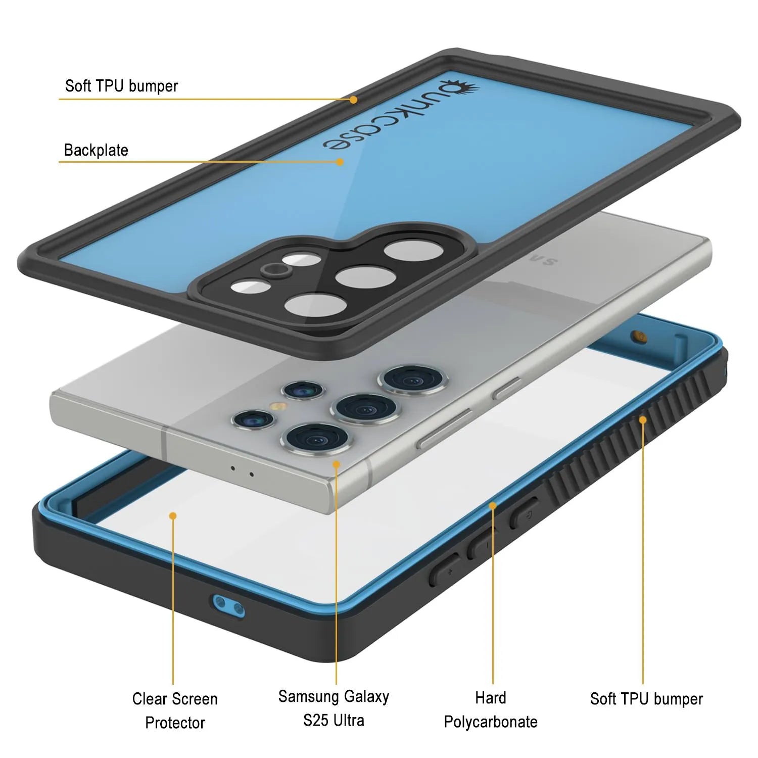 Galaxy S25 Ultra Waterproof Case PunkCase StudStar Light Blue Thin 6.6ft Underwater IP68 ShockProof