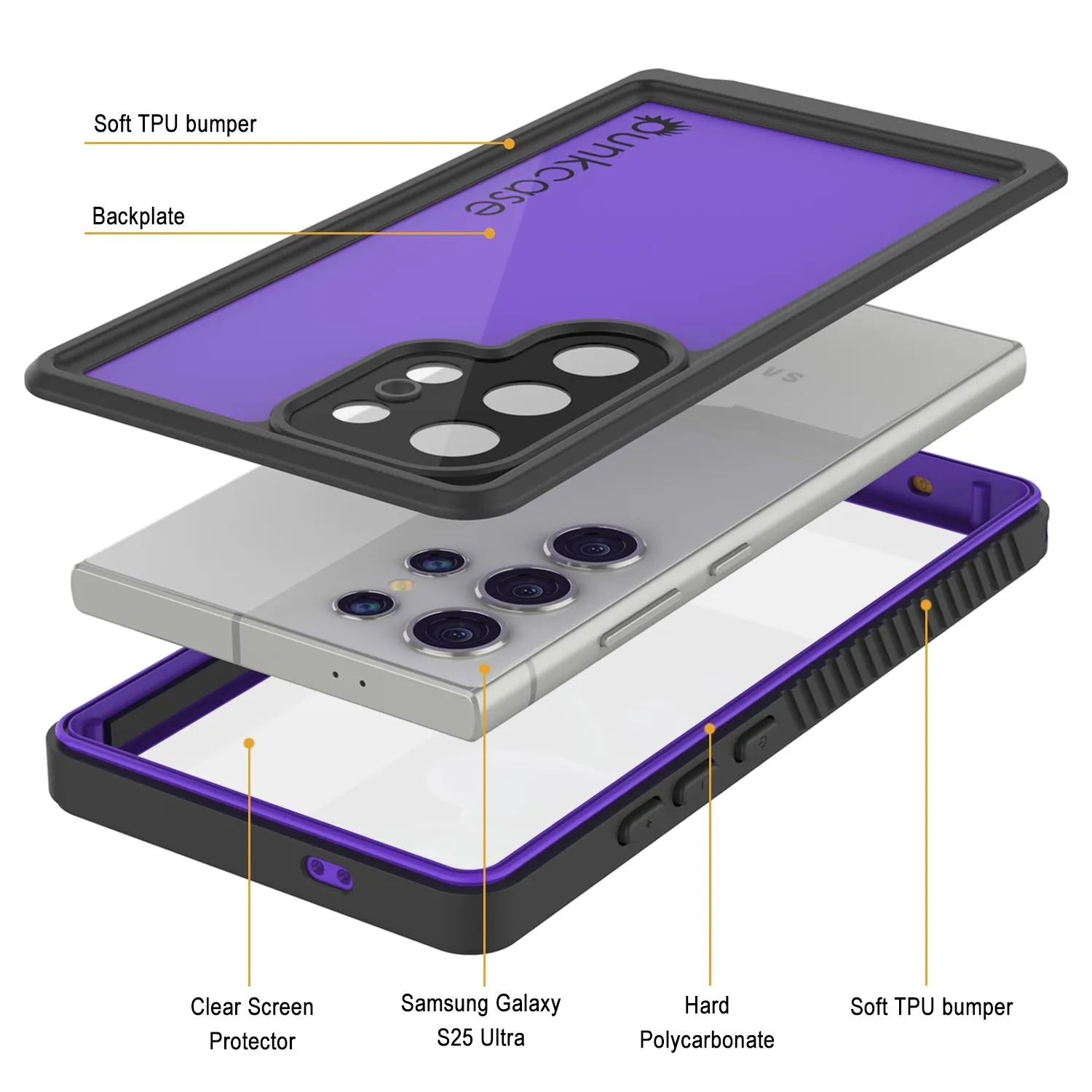 Galaxy S25 Ultra Waterproof Case PunkCase StudStar Purple Thin 6.6ft Underwater IP68 Shock/Snow Proof