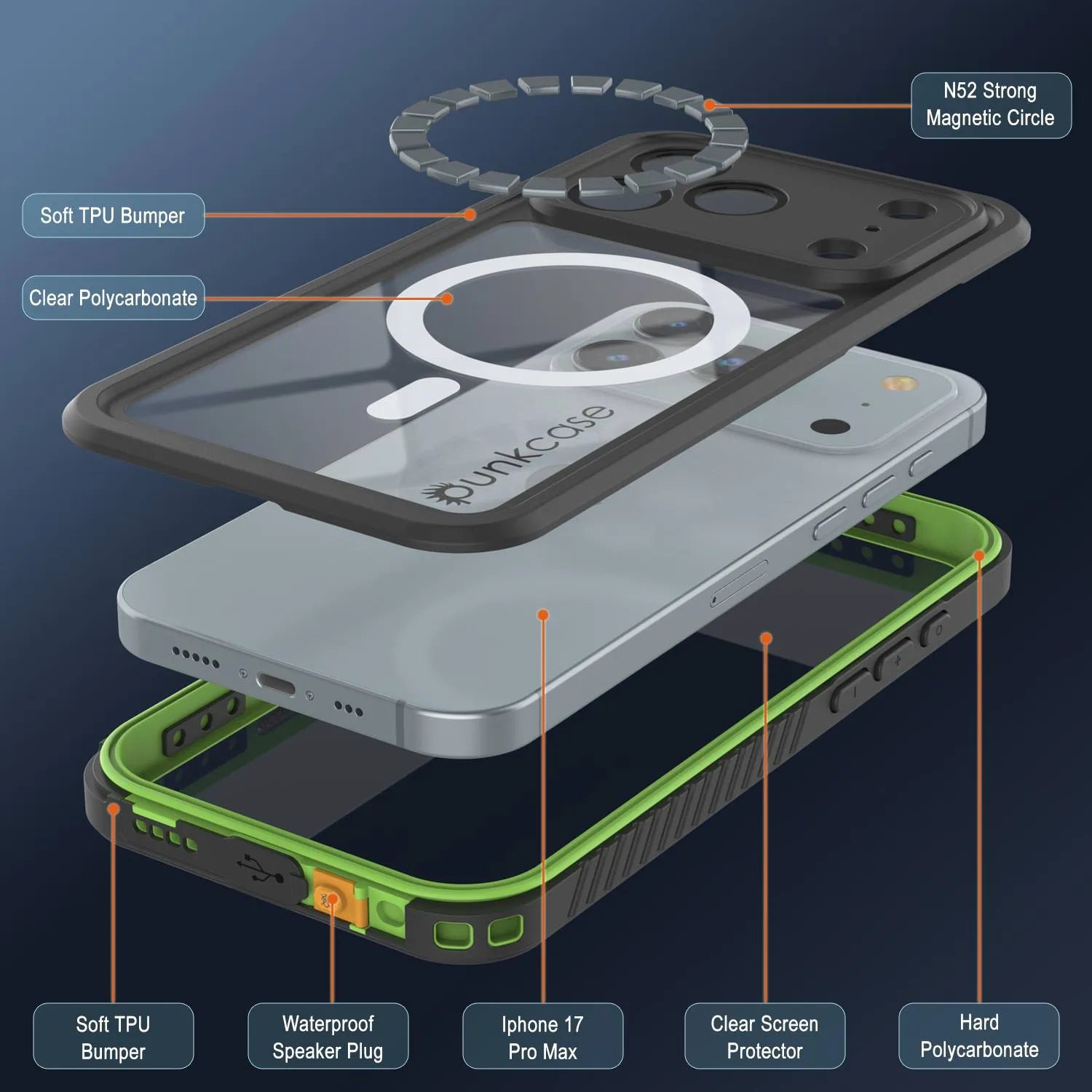 iPhone 17 Pro Max Waterproof Case, Punkcase [Extreme Mag Series] Armor Cover W/ Built In Screen Protector [Green]