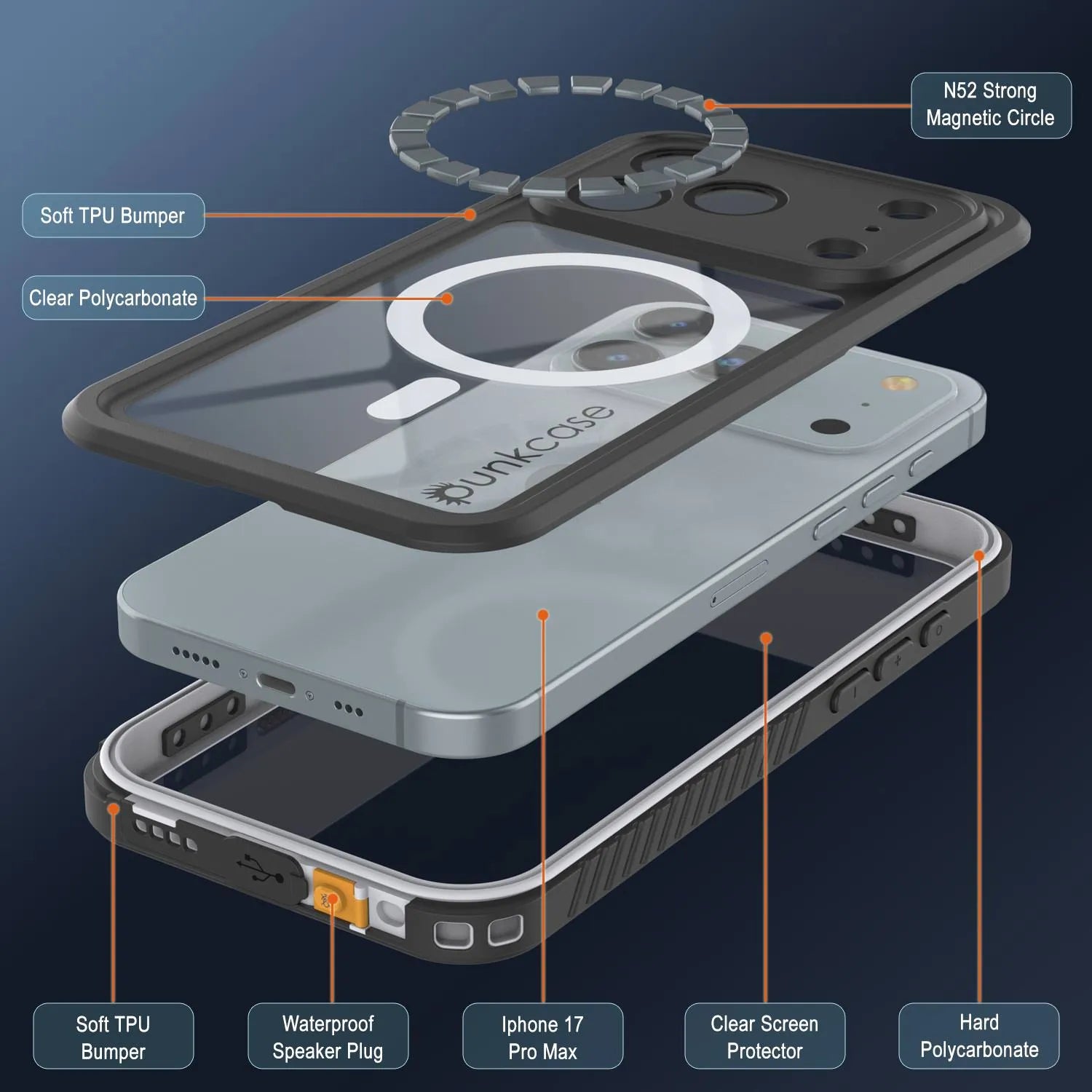 iPhone 17 Pro Max Waterproof Case, Punkcase [Extreme Mag Series] Armor Cover W/ Built In Screen Protector [White]