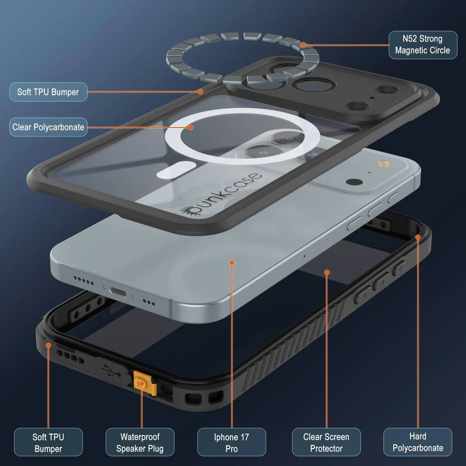 iPhone 17 Pro Waterproof Case, Punkcase [Extreme Series] Armor Cover W/ Built In Screen Protector [Black]