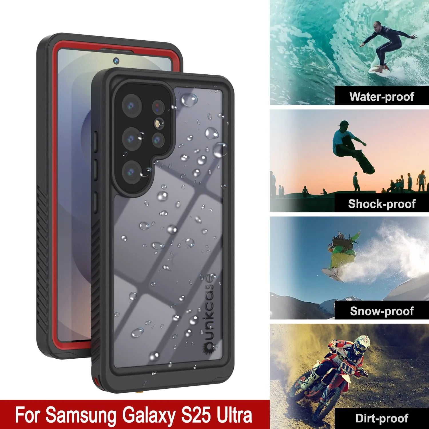 Galaxy S25 Ultra Water/ Shockproof [Extreme Series] With Screen Protector Case [Red]