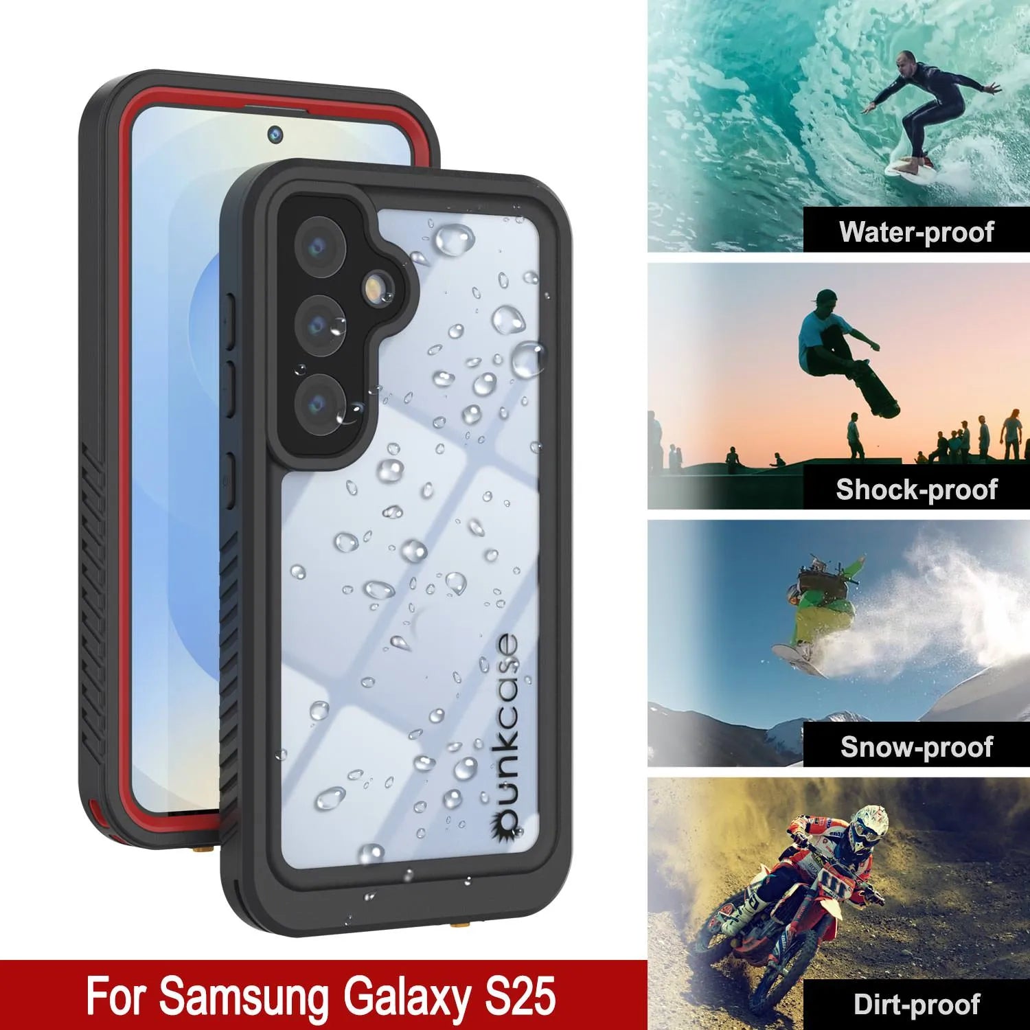 Galaxy S25 Water/ Shockproof [Extreme Series] With Screen Protector Case [Red]