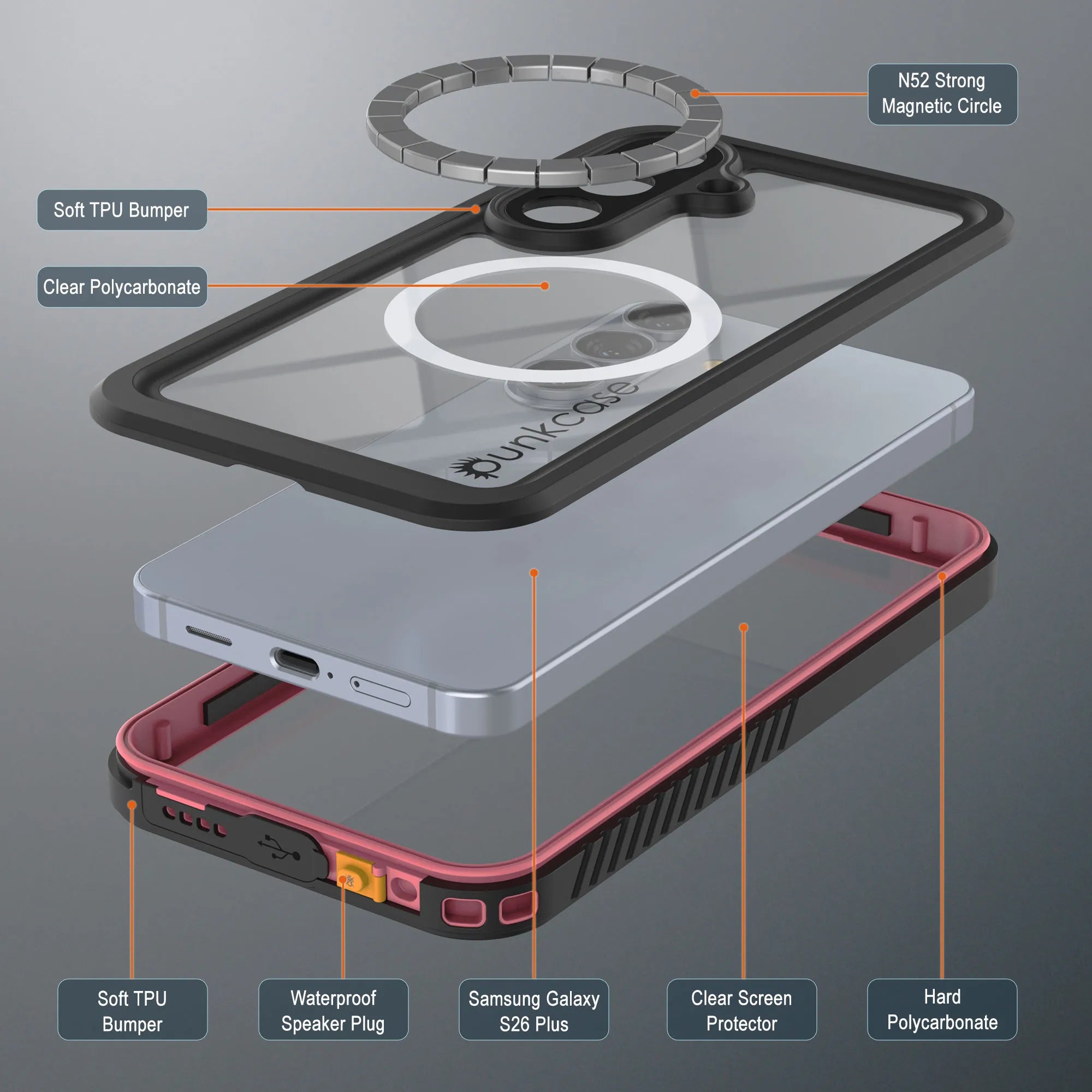 Galaxy S26 Plus Waterproof Case, Punkcase [Extreme Mag Series] Armor Cover W/ Built In Screen Protector [Pink]