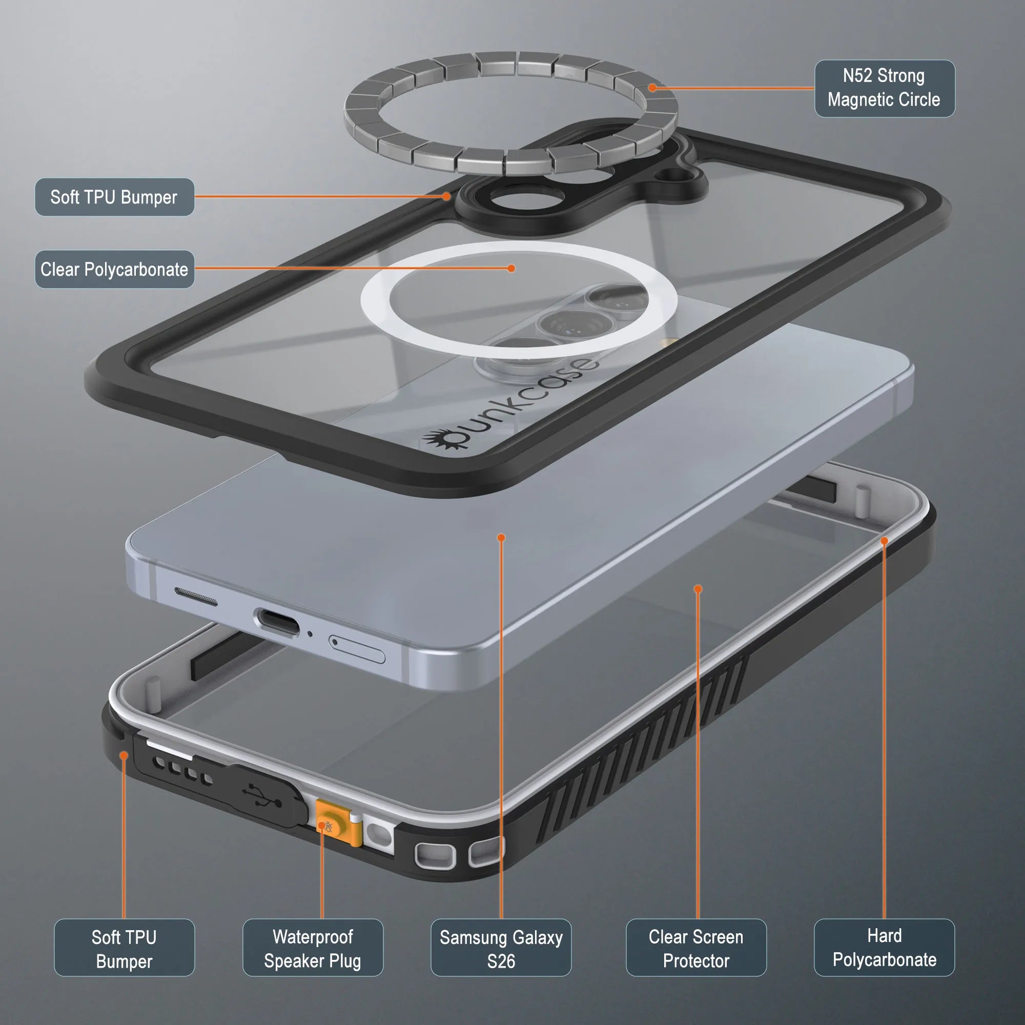 Galaxy S26 Waterproof Case, Punkcase [Extreme Mag Series] Armor Cover W/ Built In Screen Protector [White]